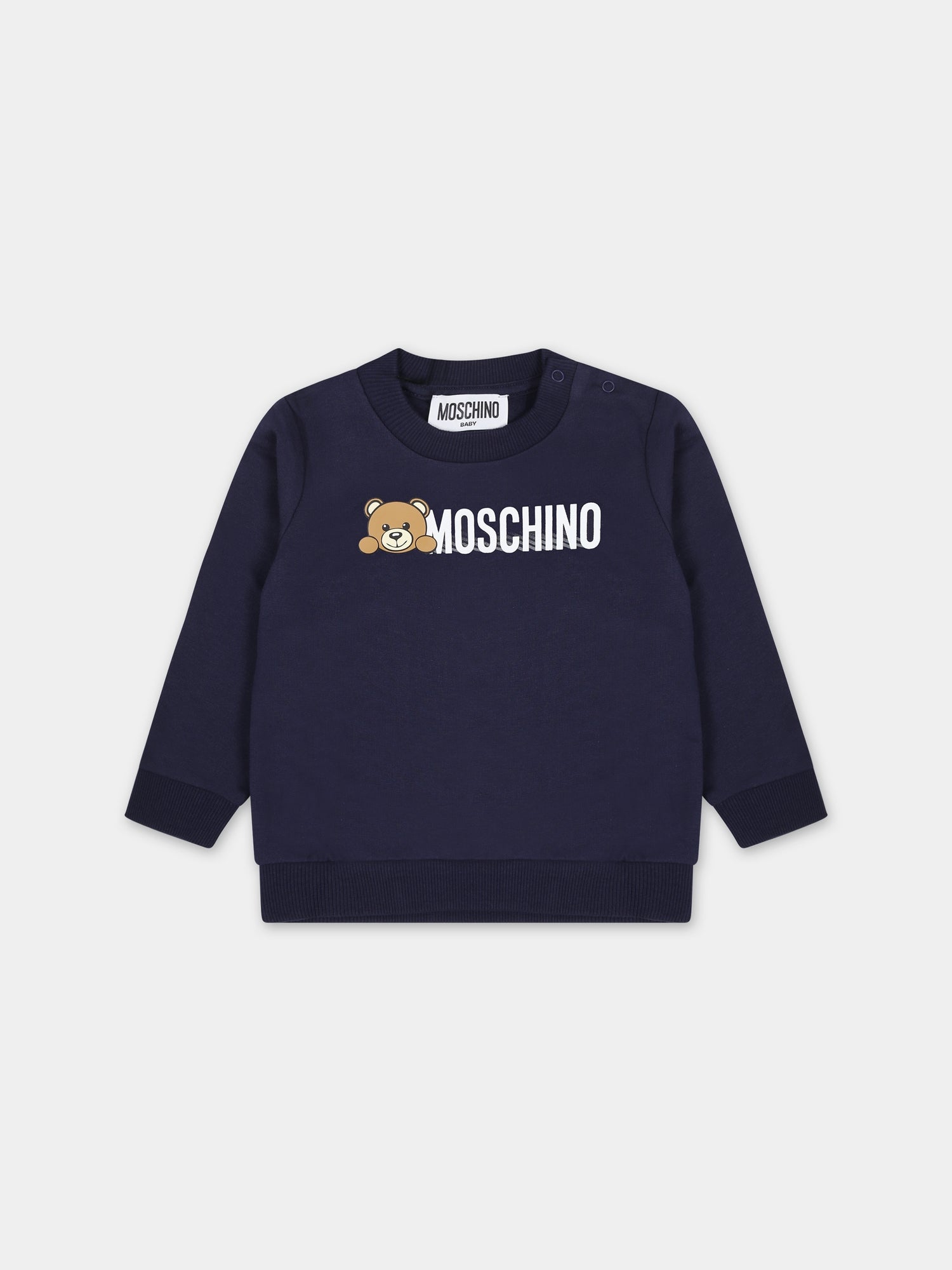 Felpa blu per neonati con Teddy Bear,Moschino Kids,MOF04Q LCA40 40016