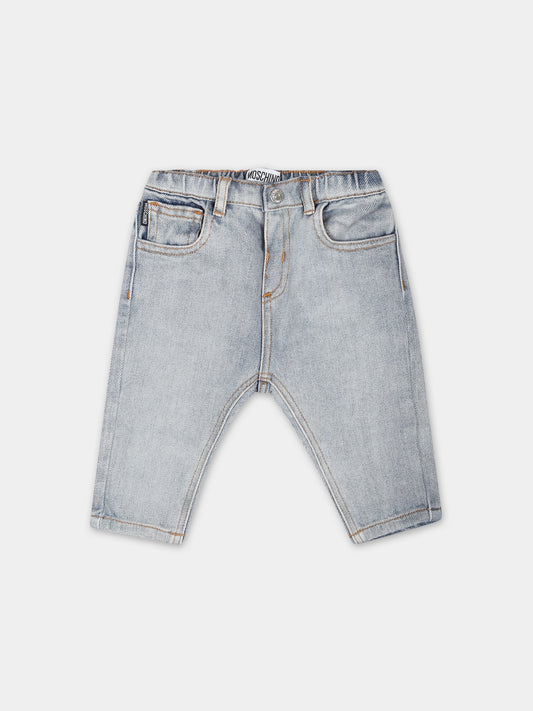 Jeans blu per neonati con Teddy Bear,Moschino Kids,MUP04I L0E01 40504