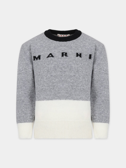 Maglione grigio per bambini con logo,Marni Kids,M00932 0M903