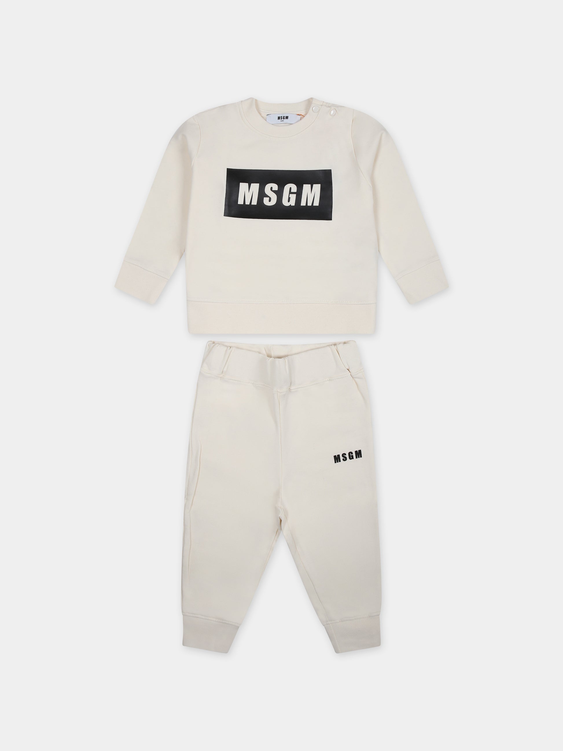 Completo sportivo avorio per neonati con logo,Msgm Kids,F3MSUNTP043 013