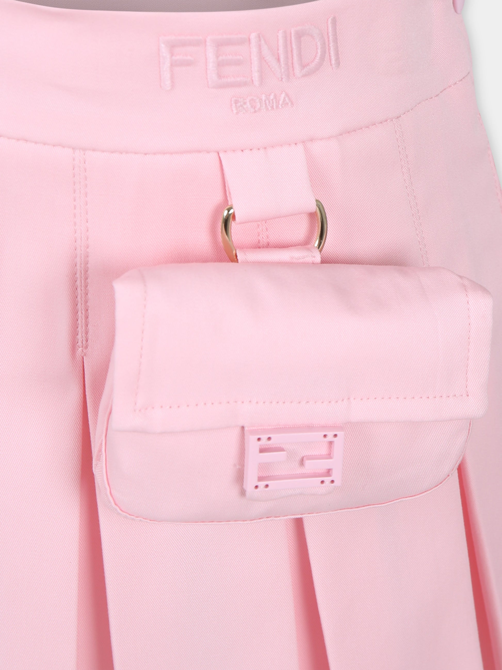 Gonna rosa per bambina con logo Fendi e baguette,Fendi Kids,JFE134 ADEH F0QE5