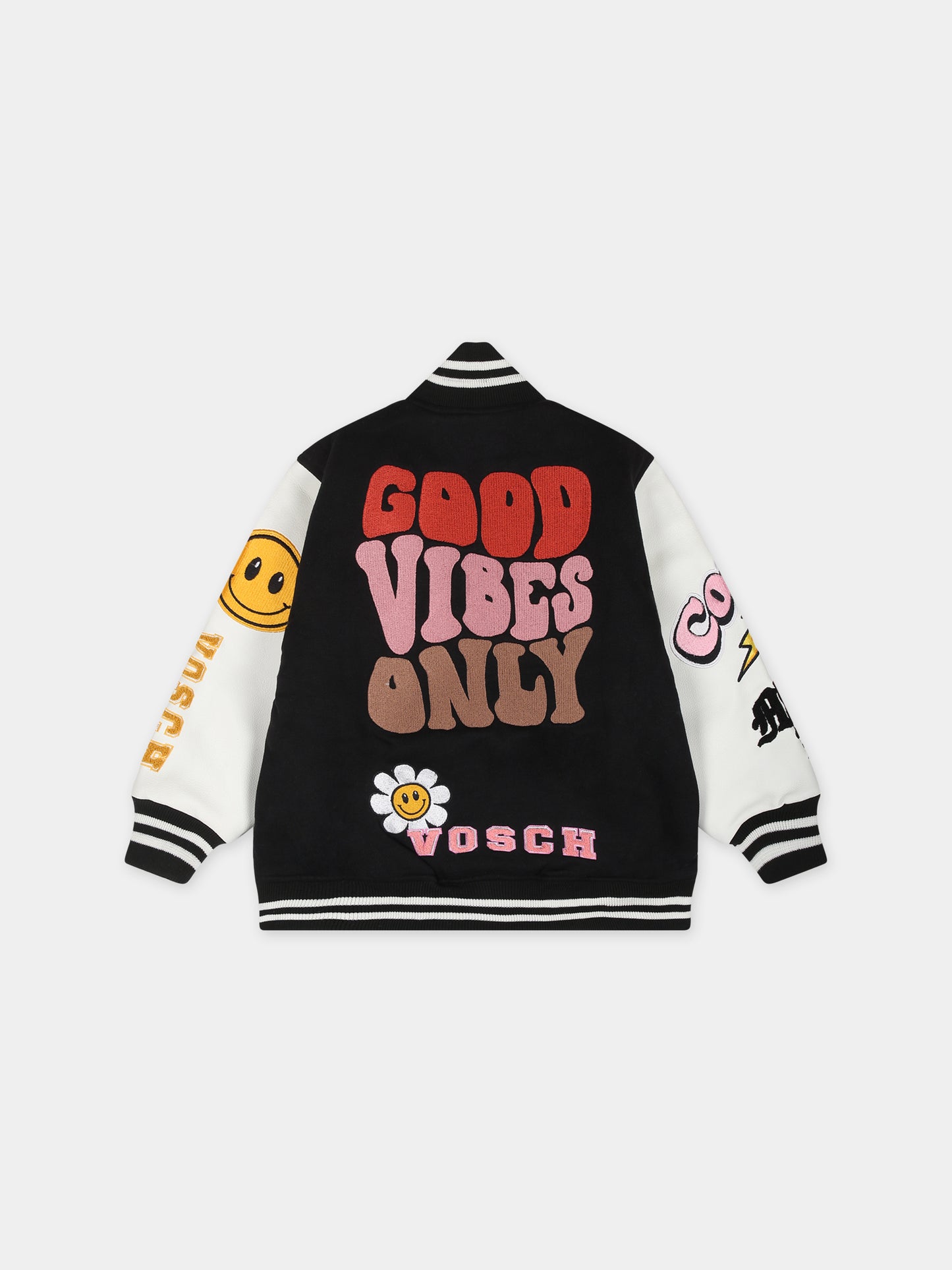Bomber nero per neonati con ricami e scritta,Vosch,VDC004