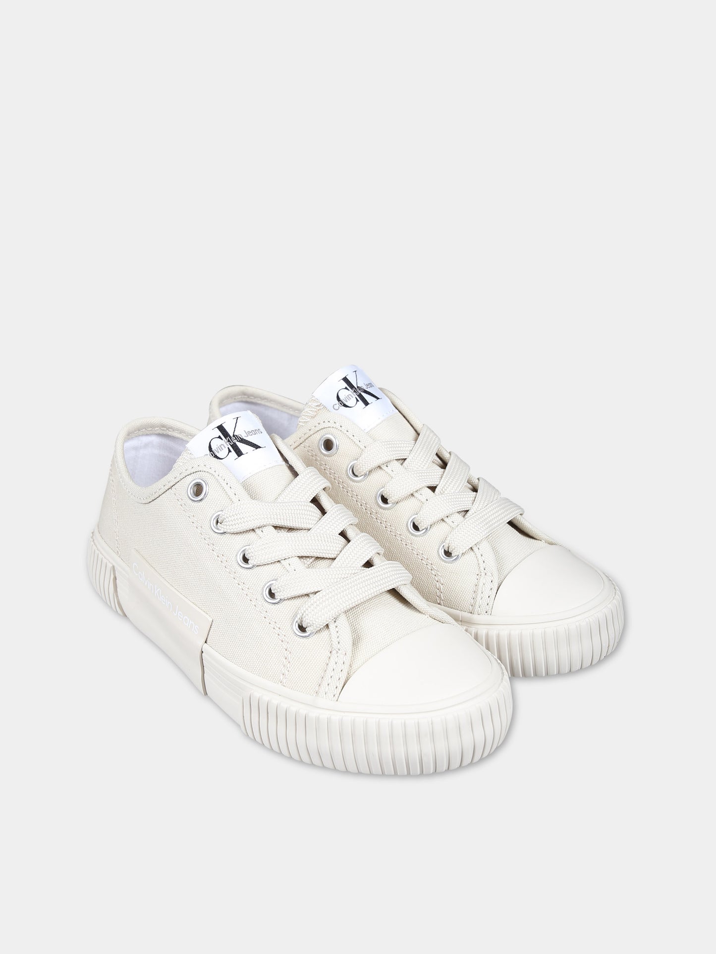 Sneakers avorio per bambini con logo,Calvin Klein Kids,V3X9 80873 0890500