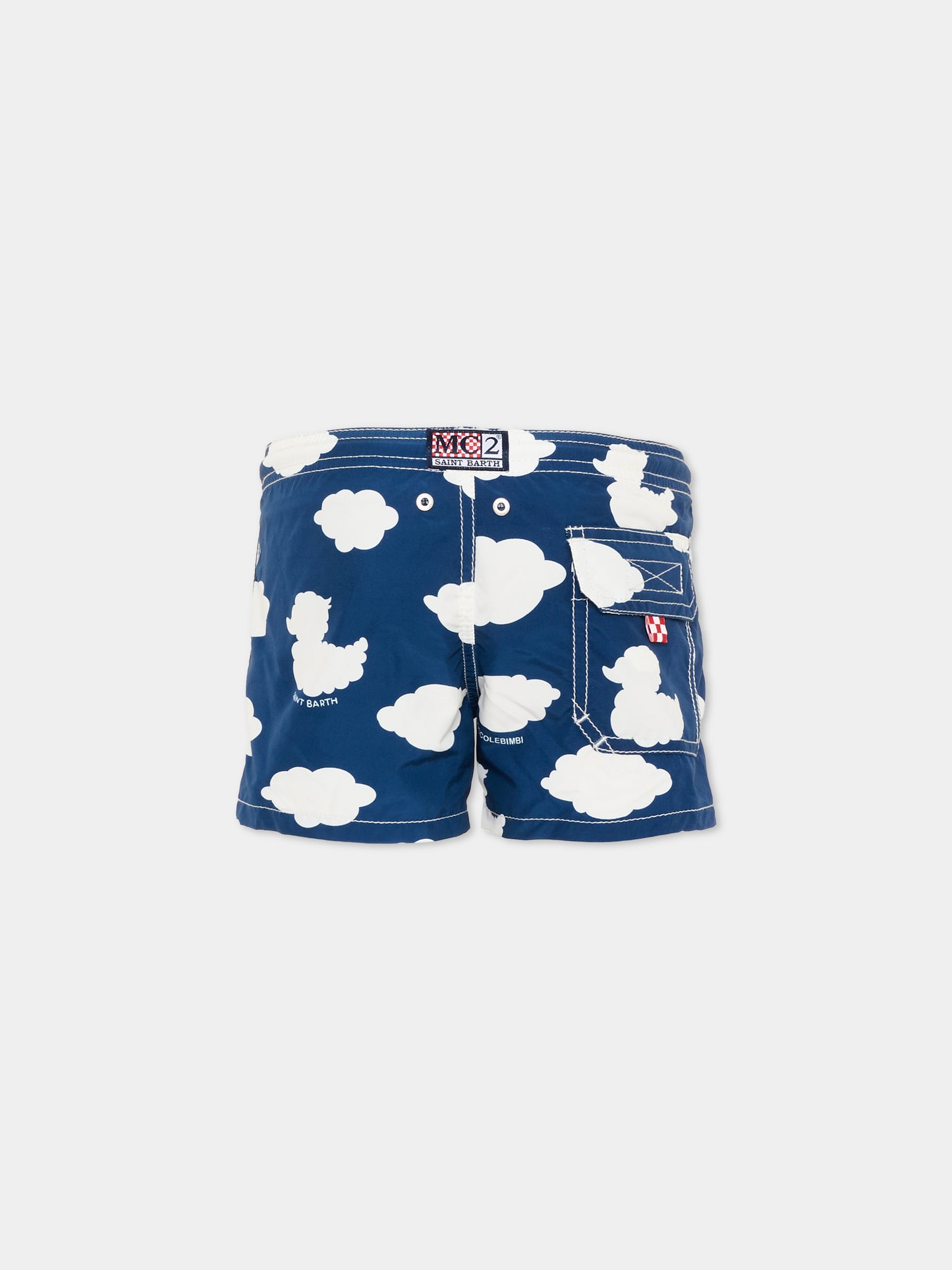 Boxer mare blu per bambino con iconiche nuvole e Ducky Clouds,Saint Barth X Coccolebimbi,JEAN - DUCKY CLOUDS 61 EMB