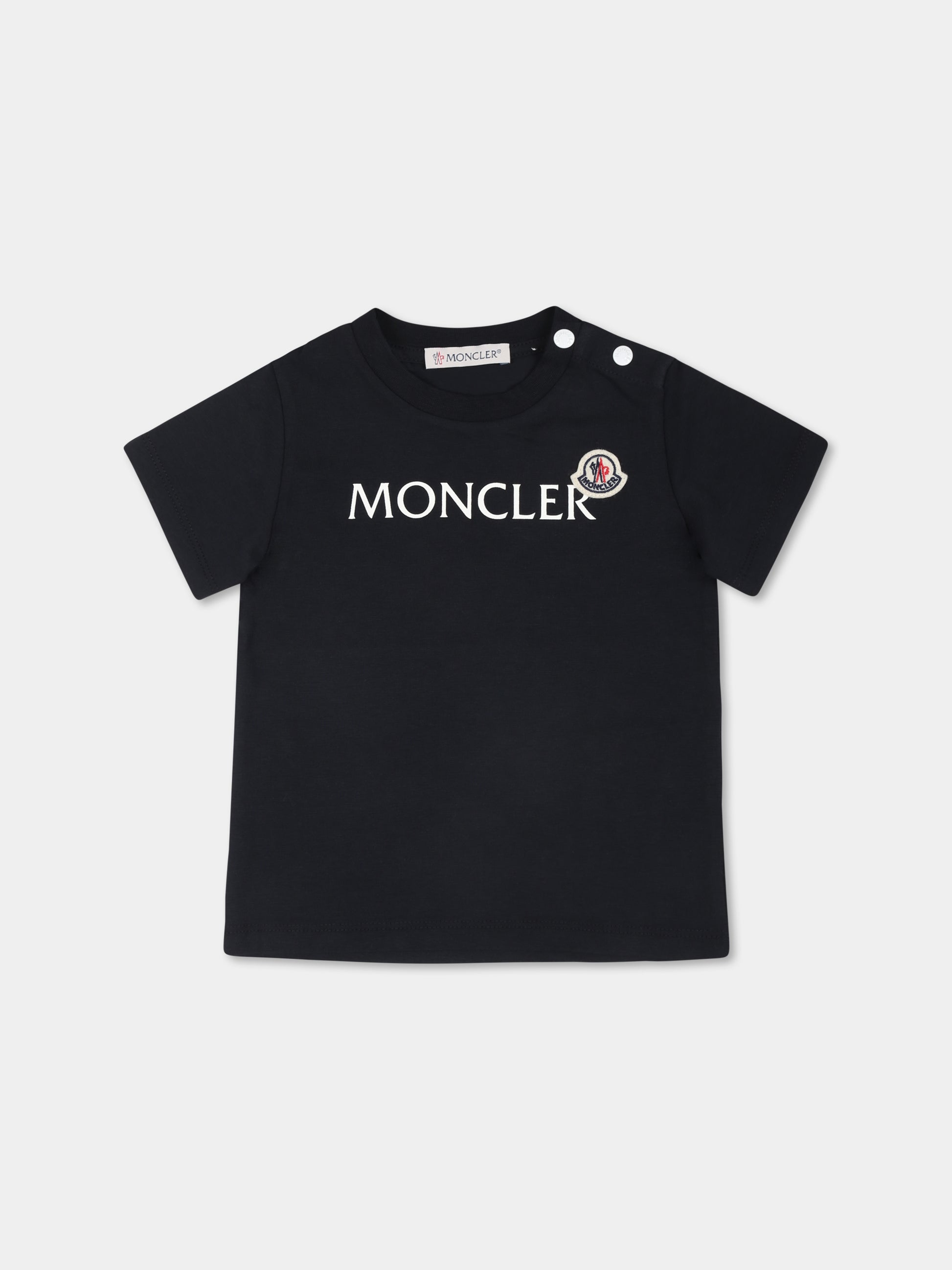 T-shirt blu per neonati con logo,Moncler Kids,J2951 8C00005 8790N 778