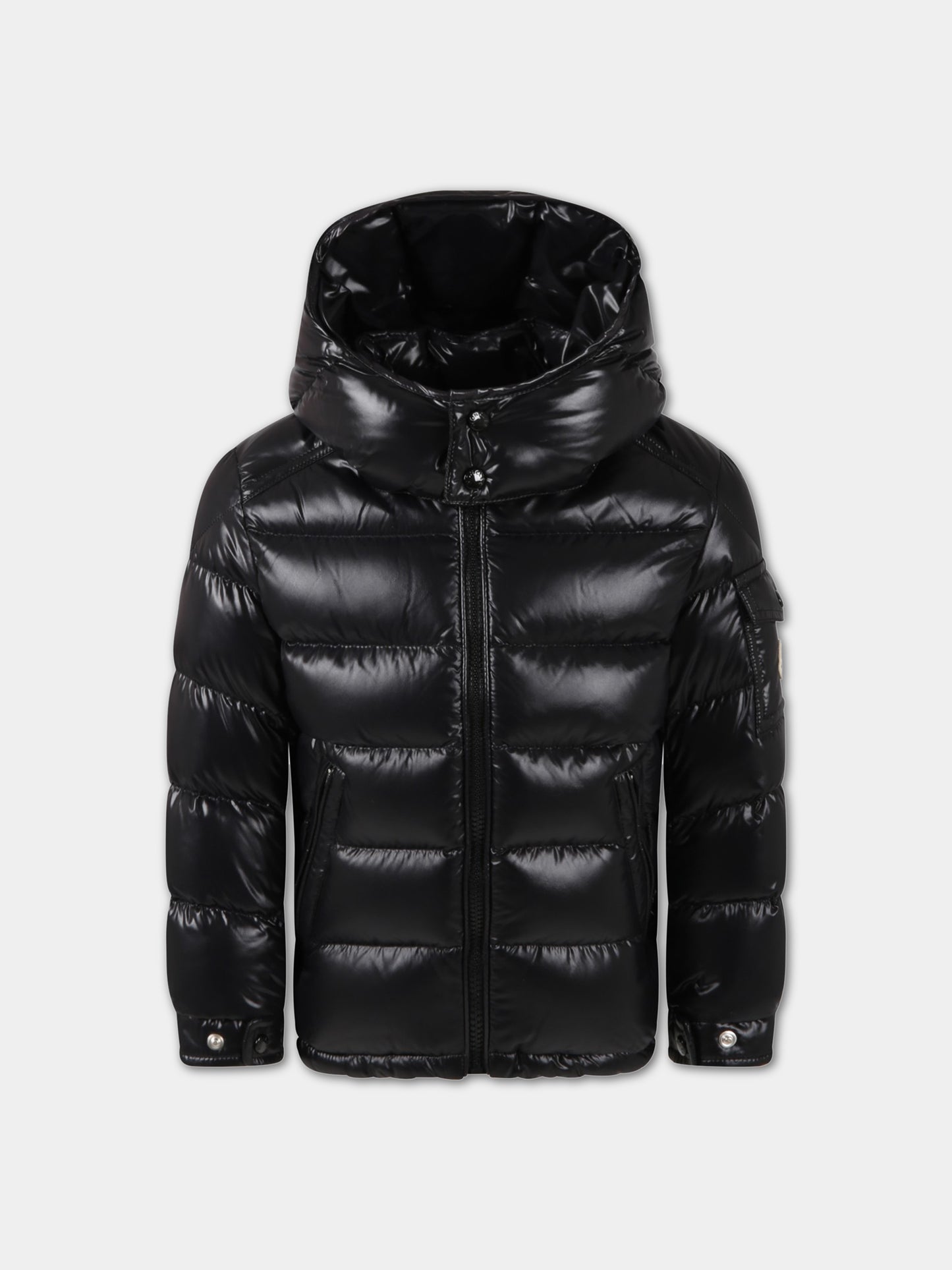 Piumino New Maya nero per bambino con patch,Moncler Kids,J2954 1A12520 68950 999