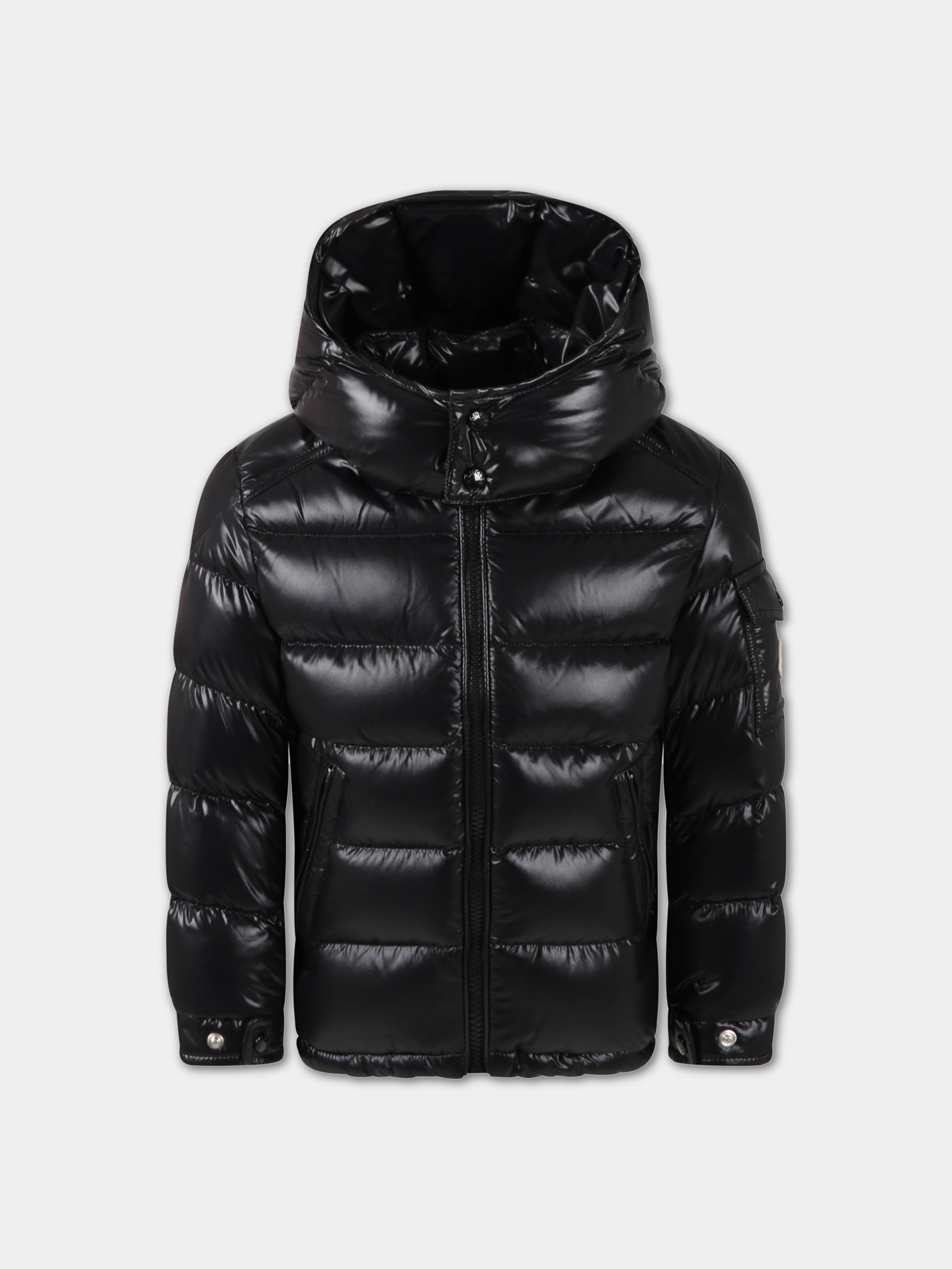 Piumino New Maya nero per bambino con patch,Moncler Kids,J2954 1A12520 68950 999