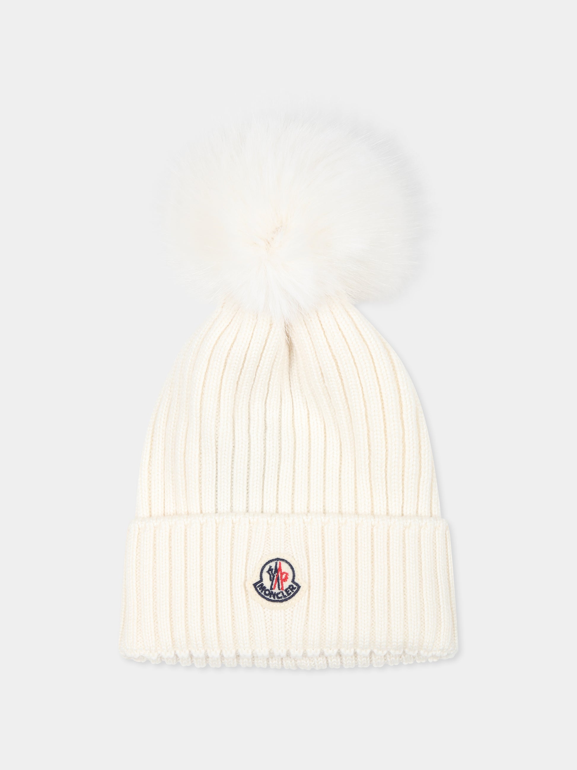Berretto avorio per bambini con logo,Moncler Kids,J2954 3B00014 M1131 030