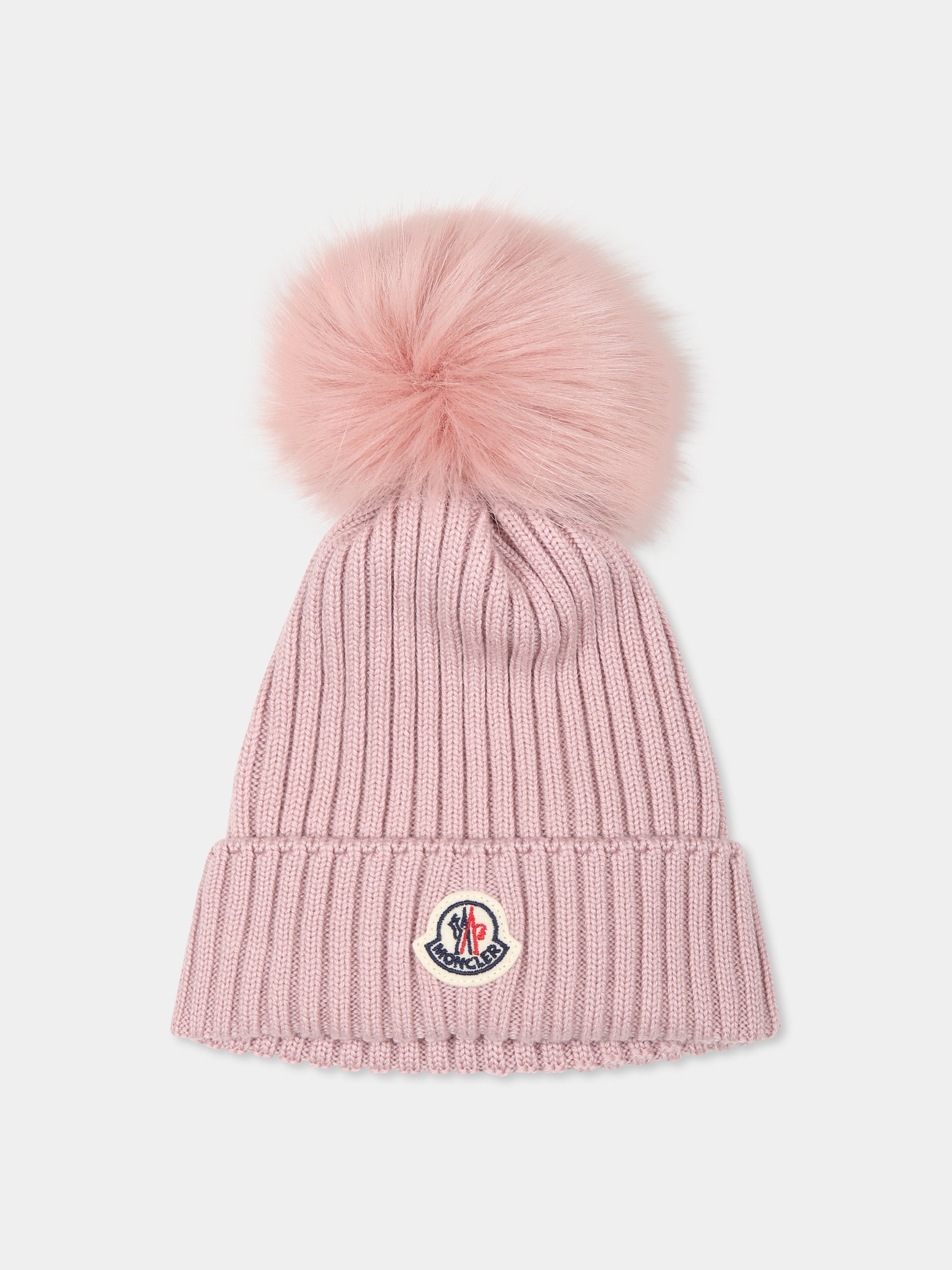 Berretto rosa per bambina con logo,Moncler Kids,J2954 3B00014 M1131 51A