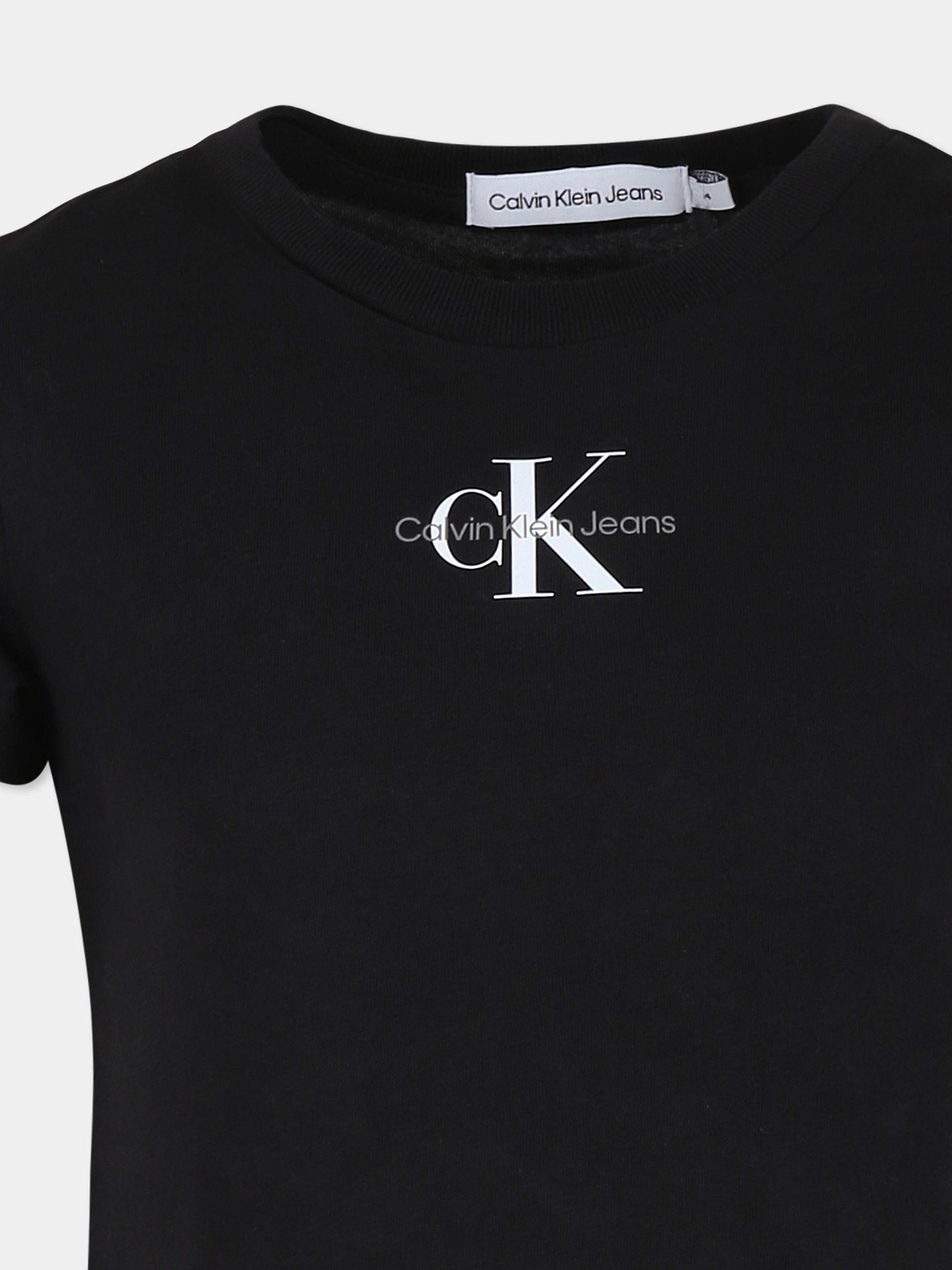 T-shirt nera per bambina con logo,Calvin Klein Kids,24C IG0IG01470 BEH