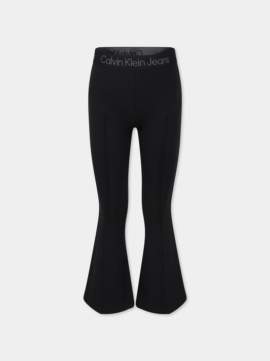 Leggings neri per bambina con logo,Calvin Klein Kids,IG0IG02518J BEH