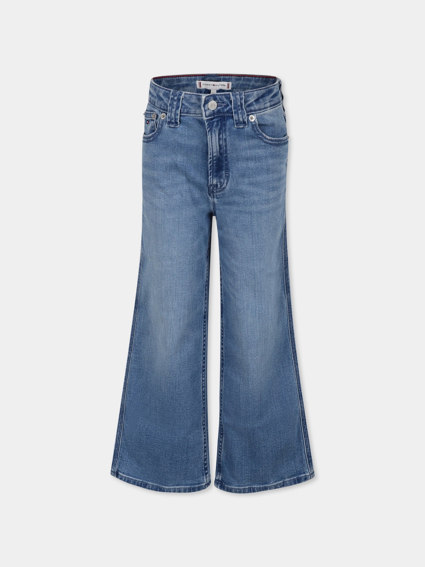 Jeans blu per bambina con bandierina,Tommy Hilfiger Junior,KG0KG08014J 1A7