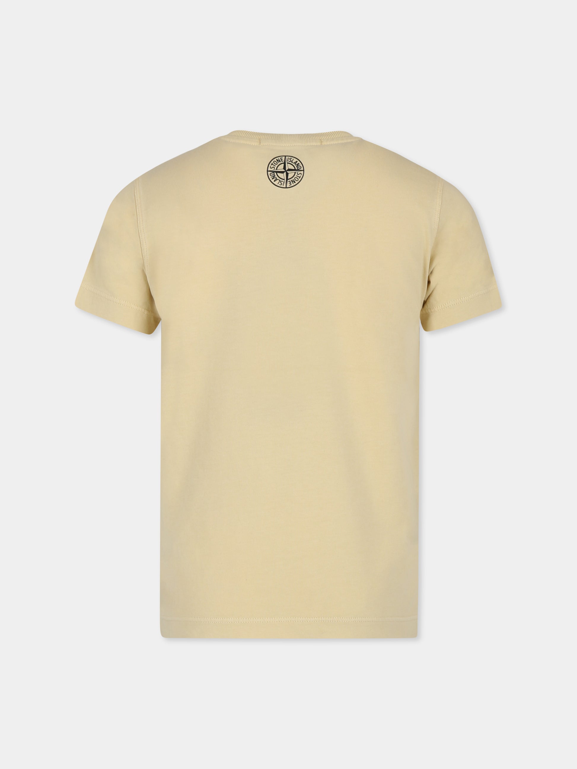 T-shirt beige per bambino con logo,Stone Island Junior,811621056 V0091