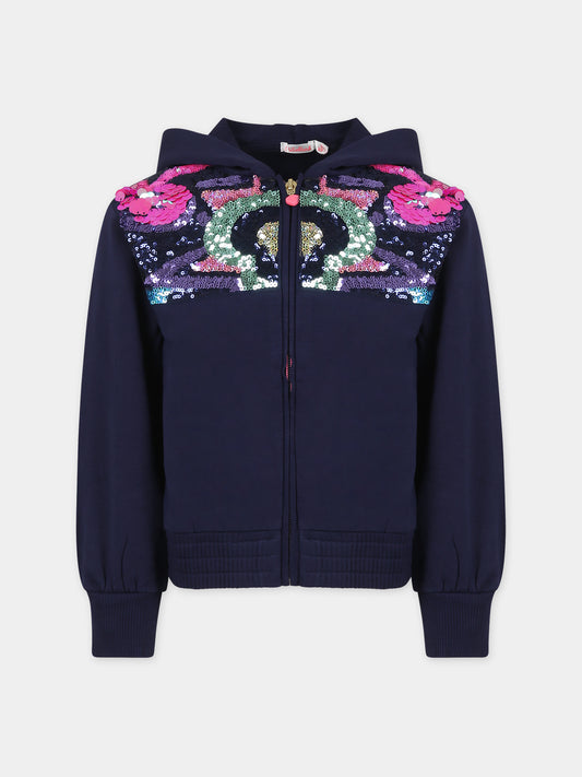 Felpa blu per bambina con stelle e cuori,Billieblush,U15B85 85T