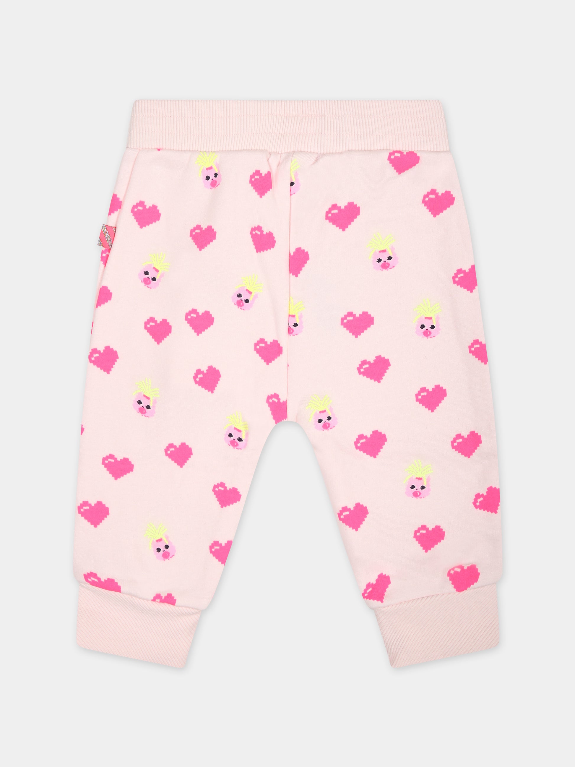 Pantaloni rosa per neonata con cuori e lama,Billieblush,U04288 45S