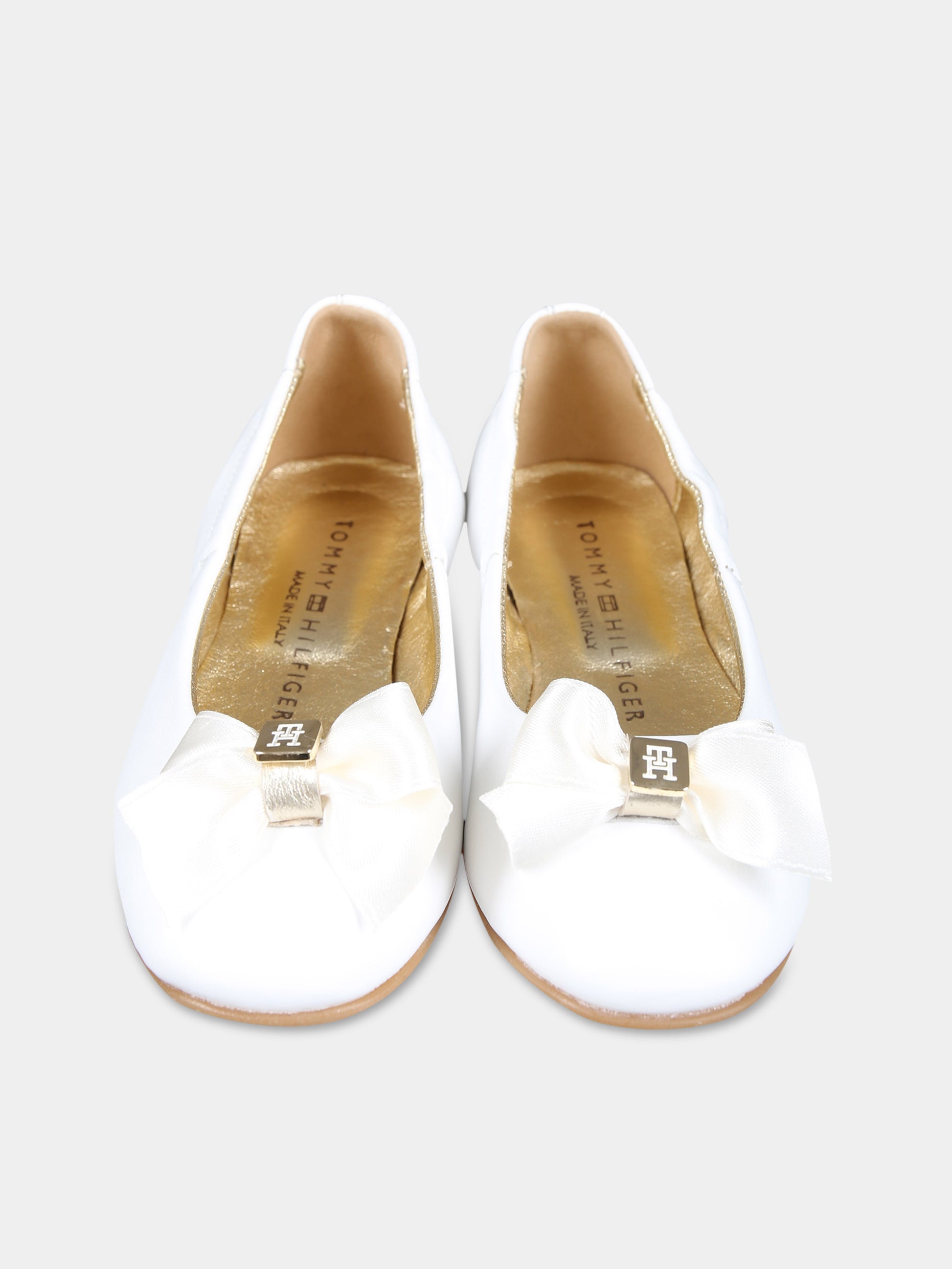 Ballerine bianche per bambina con fiocco e logo,Tommy Hilfiger Junior,T4A3 33486 1201100