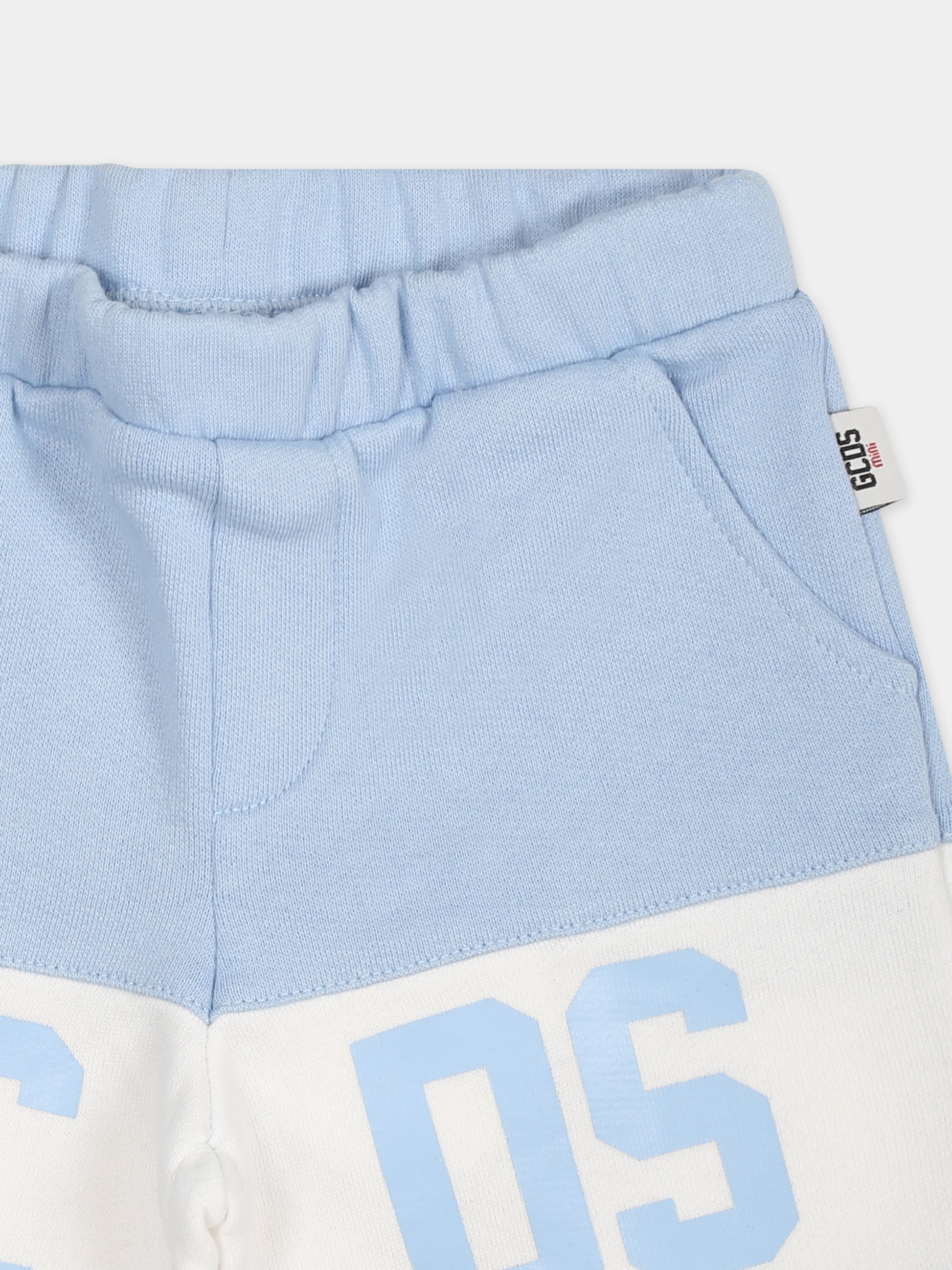Shorts sportivi celesti per neonati con logo,Gcds Kids,GMQ002 LCA33 40069