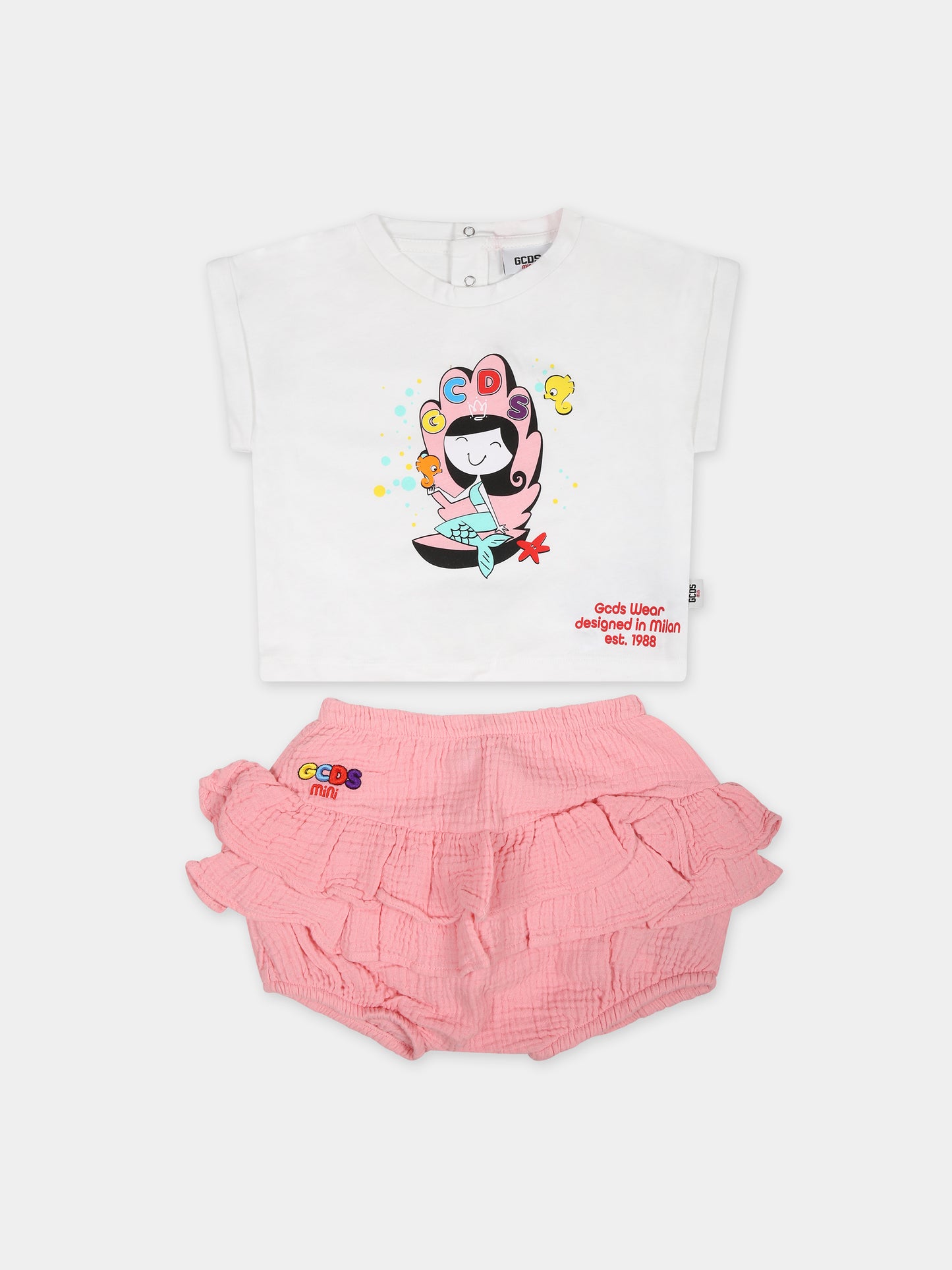Completo per neonata con stampa sirena,Gcds Kids,GDG002 L1A09 84533