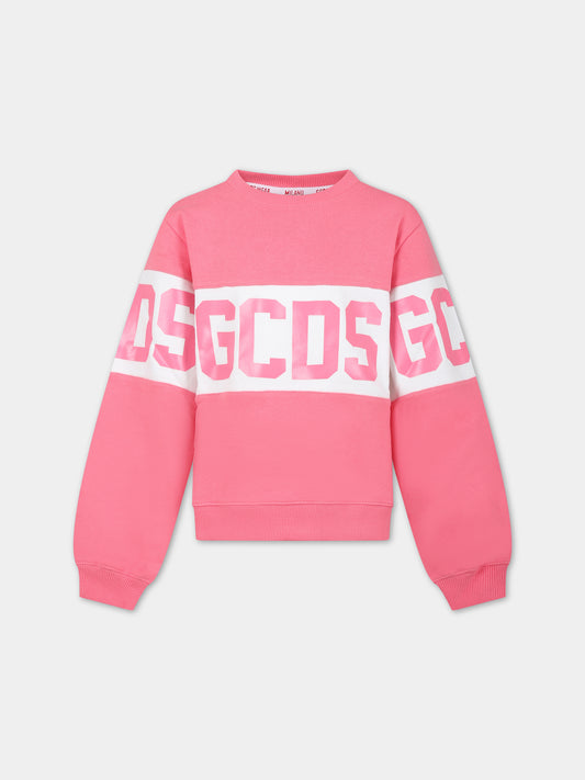 Felpa rosa per bambina con logo,Gcds Kids,DNF005 LCA33 51452