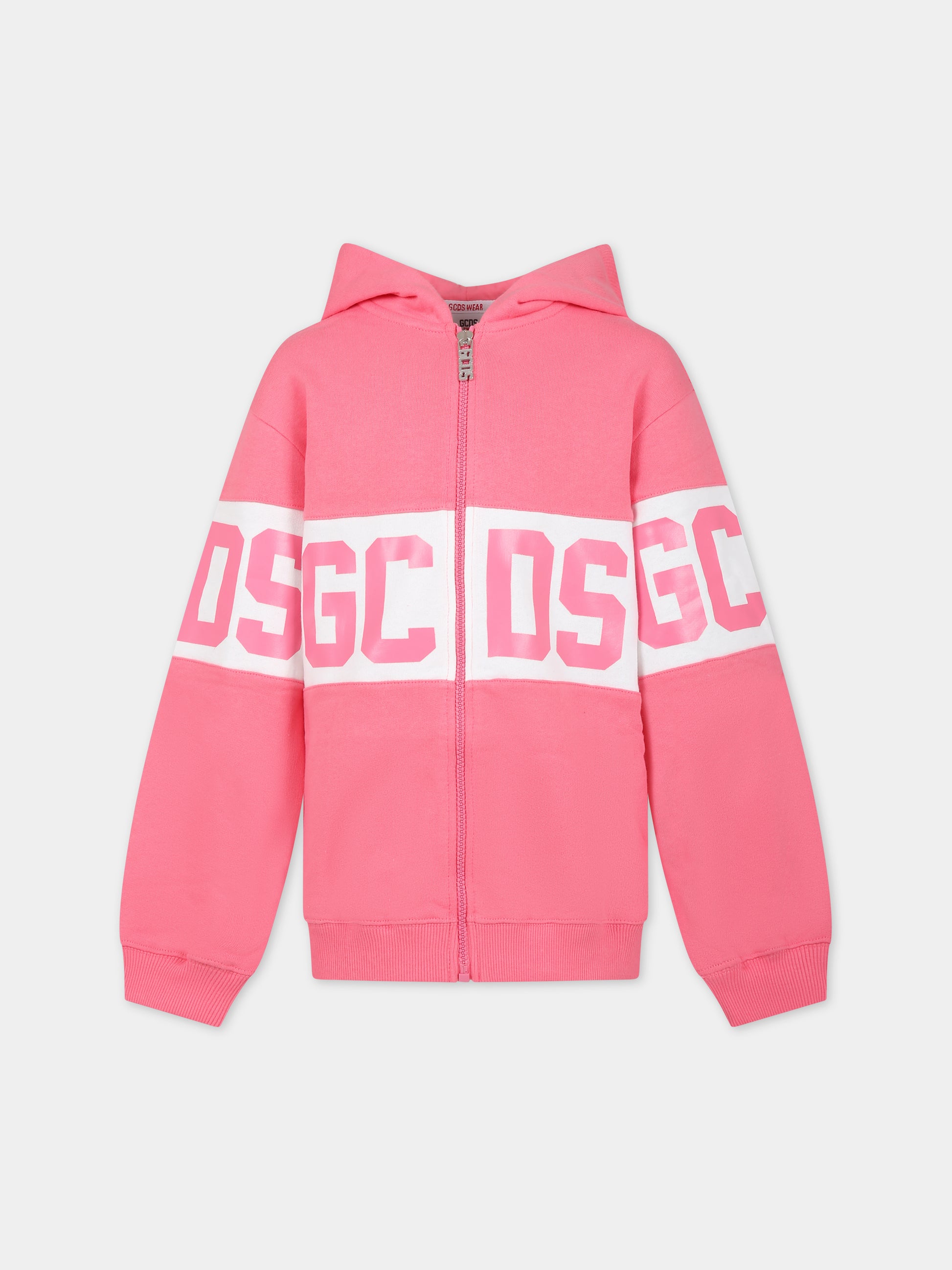 Felpa rosa per bambina con logo,Gcds Kids,DNF004 LCA33 51452
