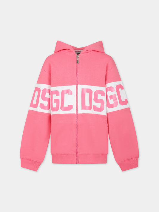 Felpa rosa per bambina con logo,Gcds Kids,DNF004 LCA33 51452