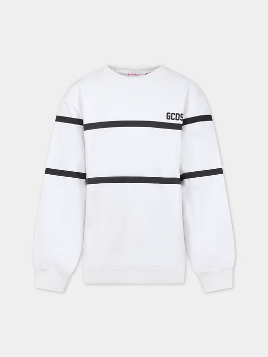 Felpa bianca per bambini con logo nero,Gcds Kids,DOF000 LCA52 10101
