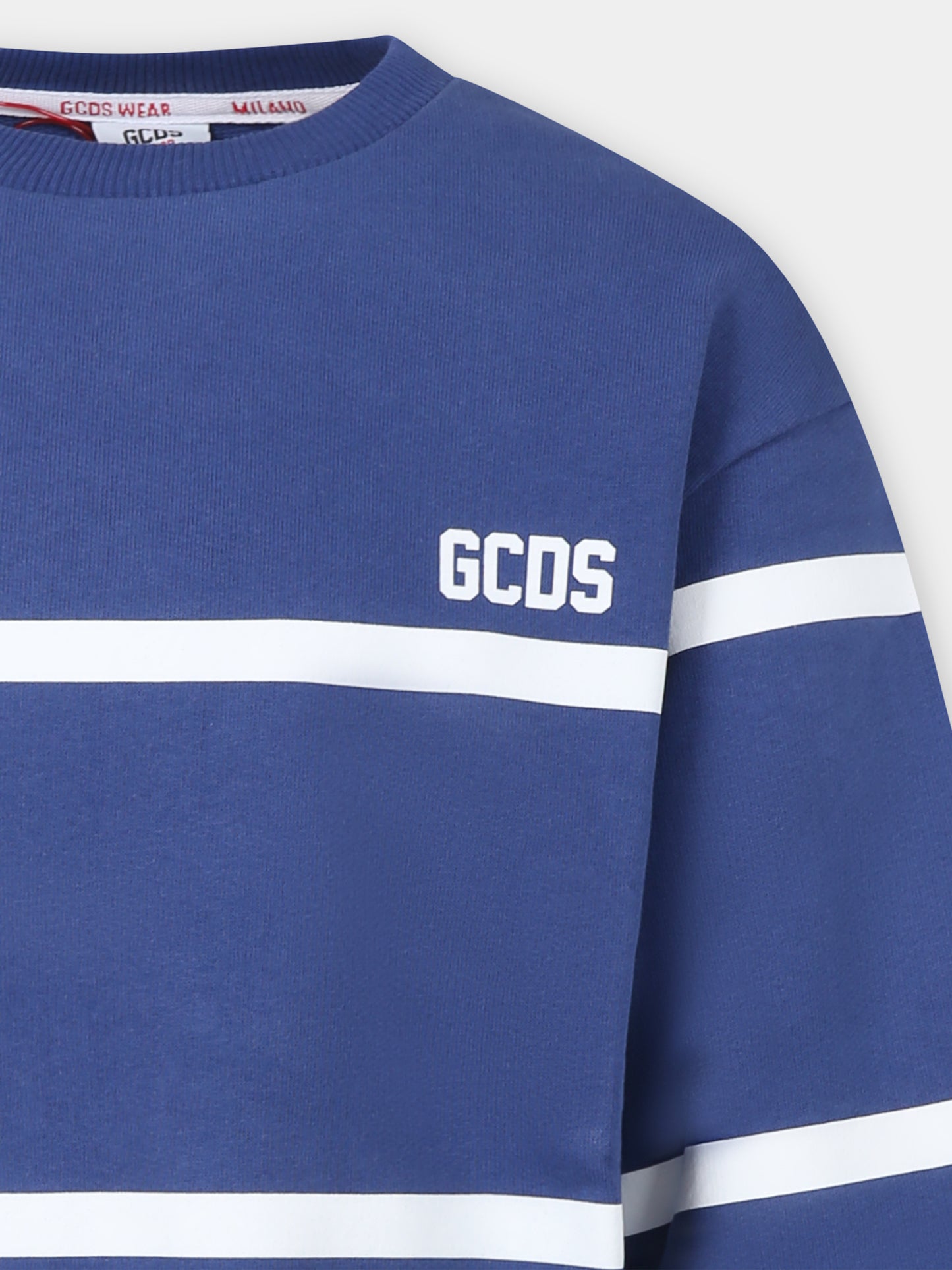 Felpa blu per bambini con logo bianco,Gcds Kids,DOF000 LCA52 40263