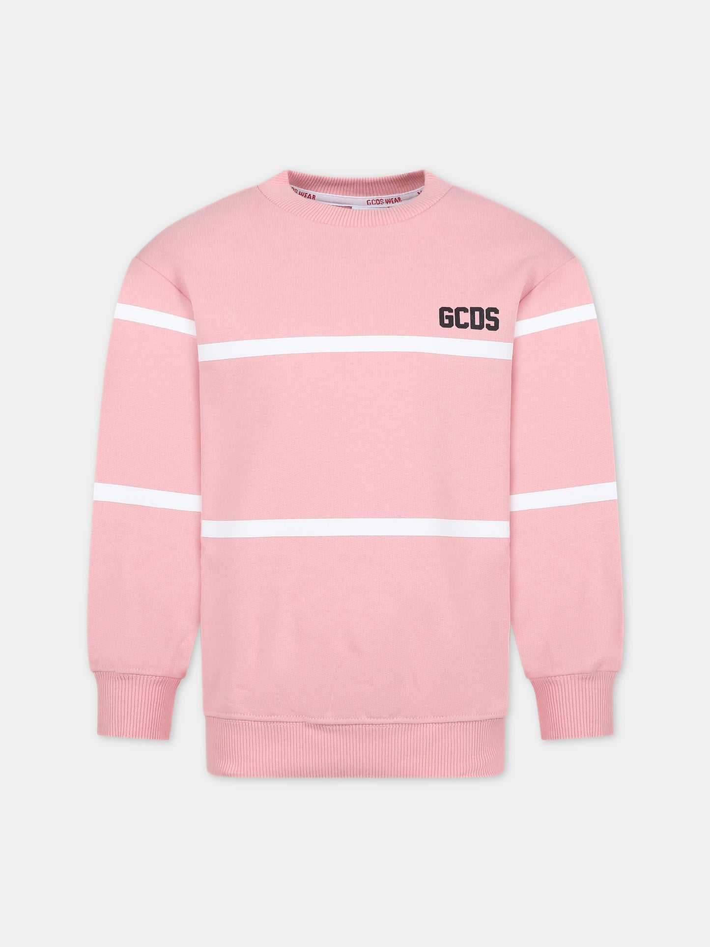 Felpa rosa per bambina con logo nero,Gcds Kids,DOF000 LCA52 51630