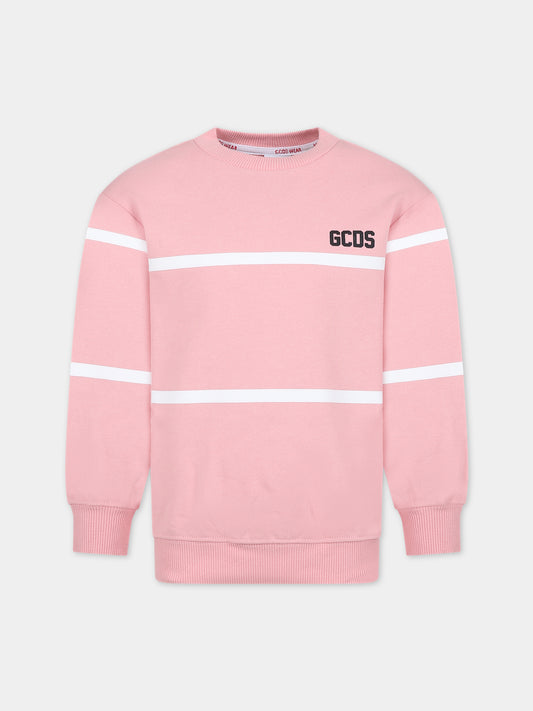 Felpa rosa per bambina con logo nero,Gcds Kids,DOF000 LCA52 51630