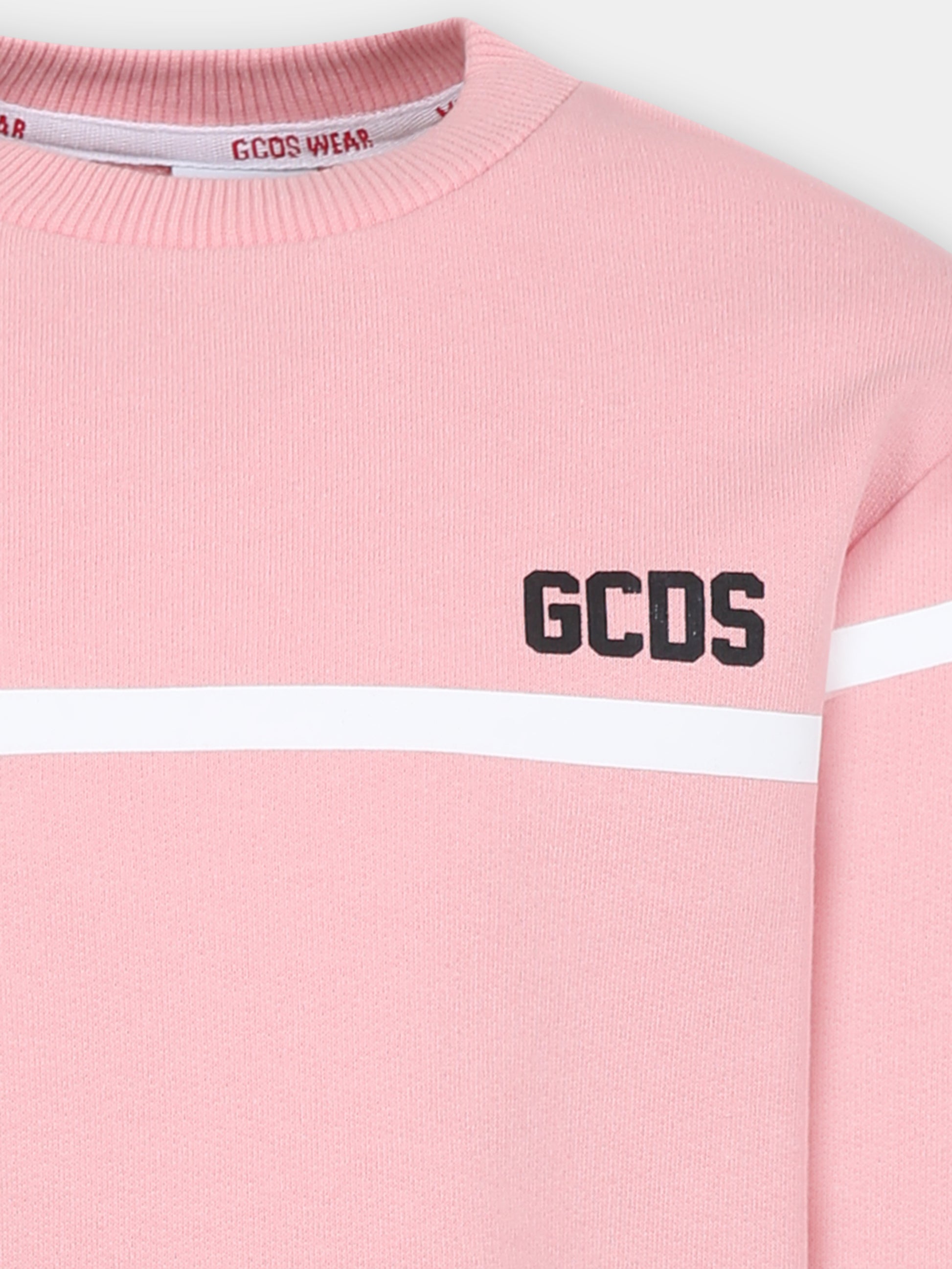 Felpa rosa per bambina con logo nero,Gcds Kids,DOF000 LCA52 51630