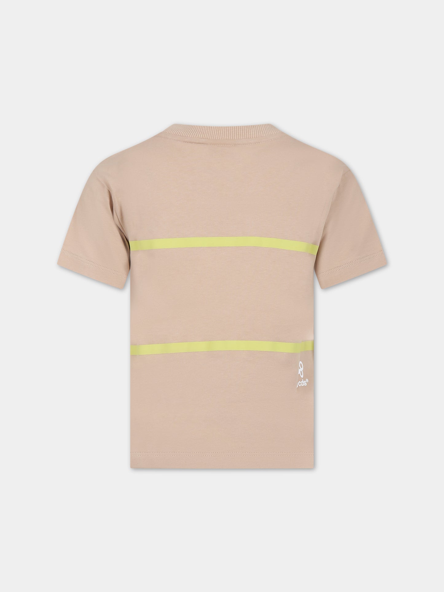T-shirt beige per bambino con righe gialle,Gcds Kids,DUM00I LAA29 20379