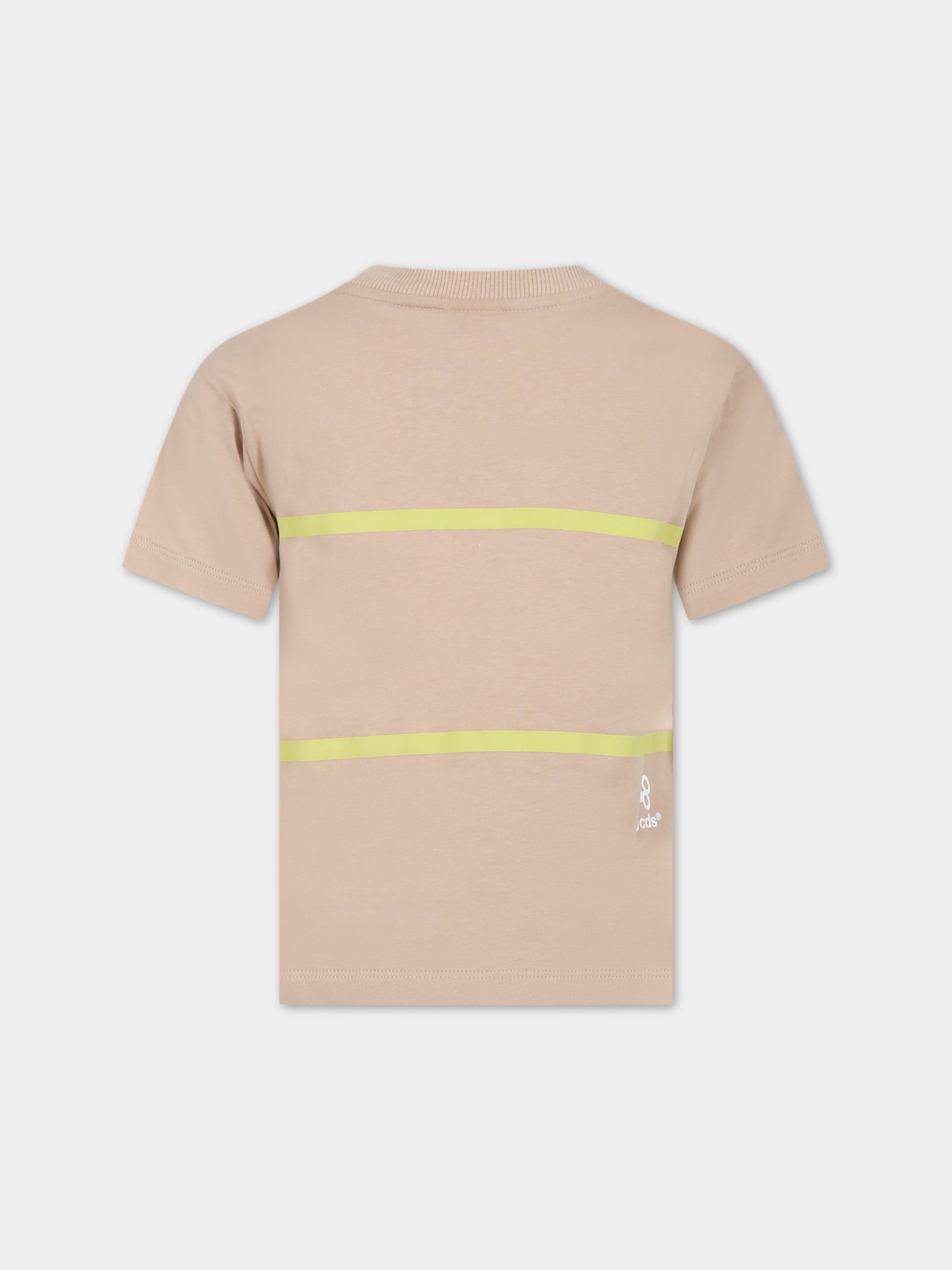 T-shirt beige per bambino con righe gialle,Gcds Kids,DUM00I LAA29 20379