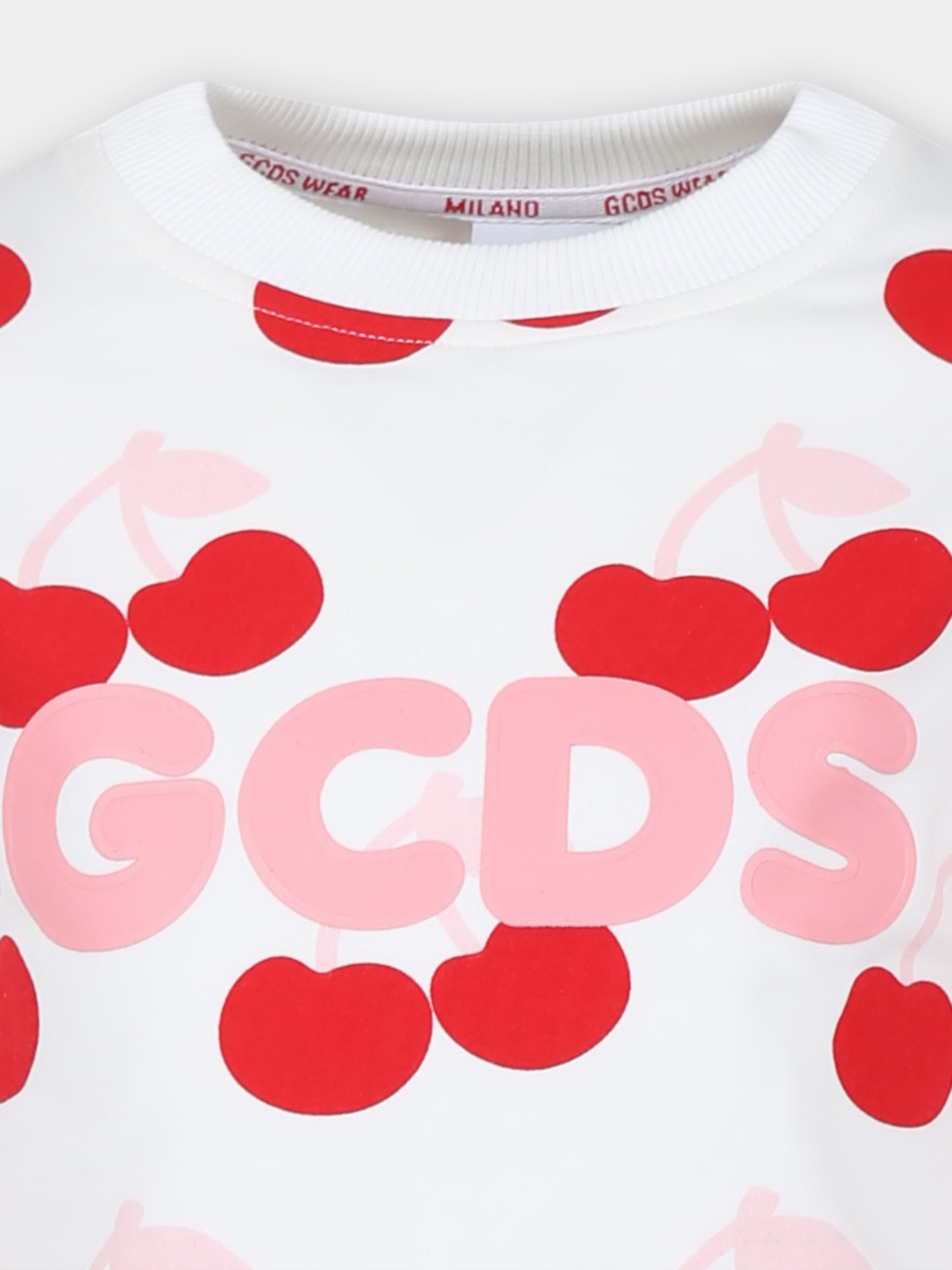 Felpa bianca per bambina con ciliegie,Gcds Kids,DDF007 LDBA8 84527
