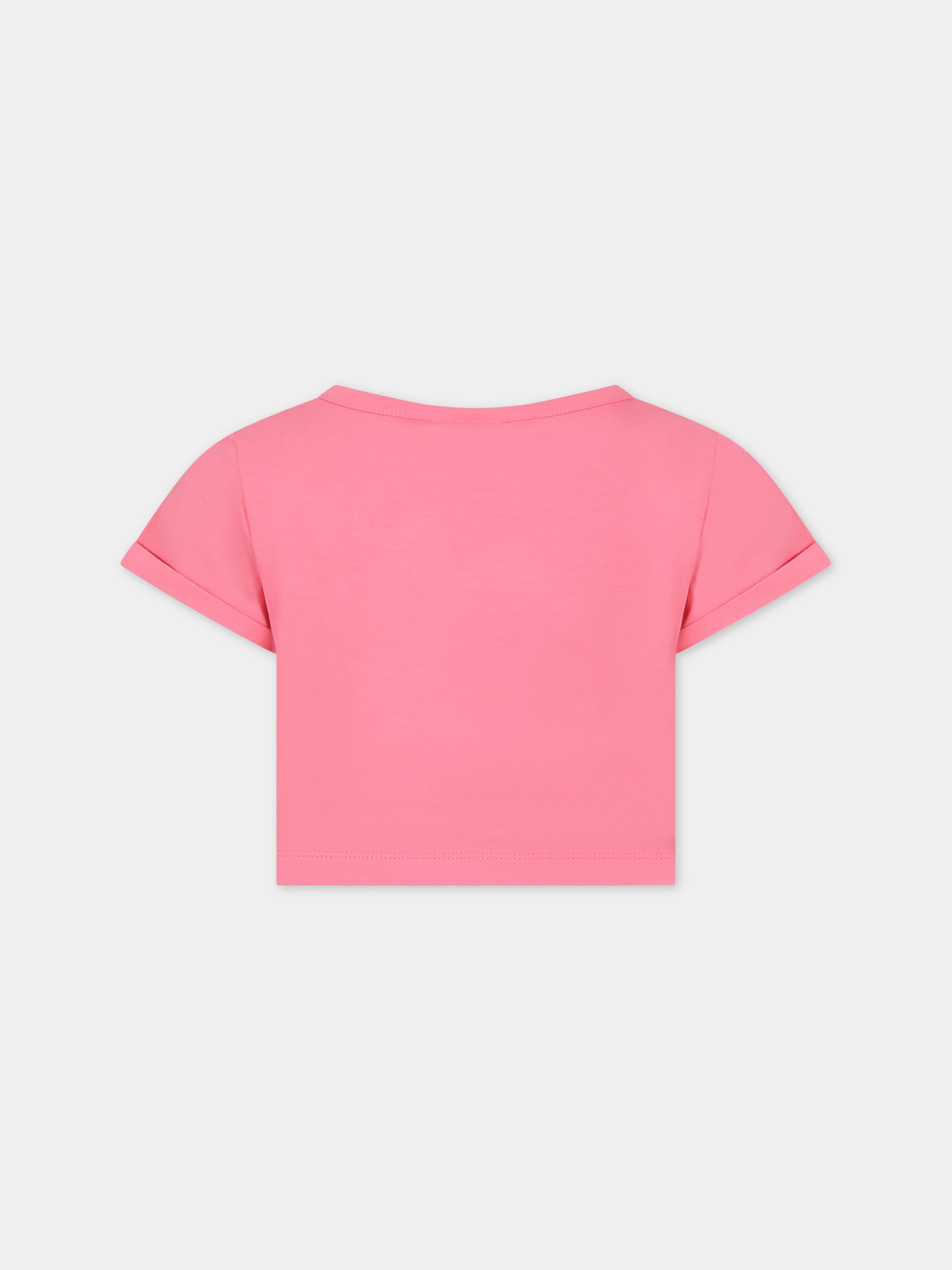 T-shirt rosa per bambina con logo in fantasia,Gcds Kids,DAM002 LBA00 51452