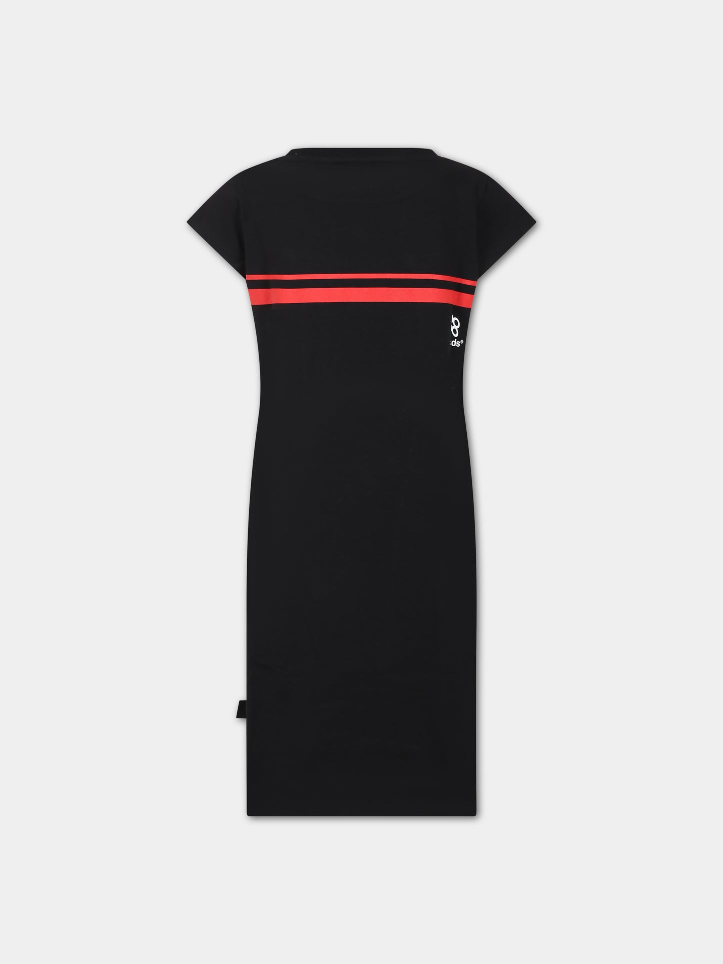 Abito nero per bambina con righe rosse e logo,Gcds Kids,DDV008 LBA36 60100
