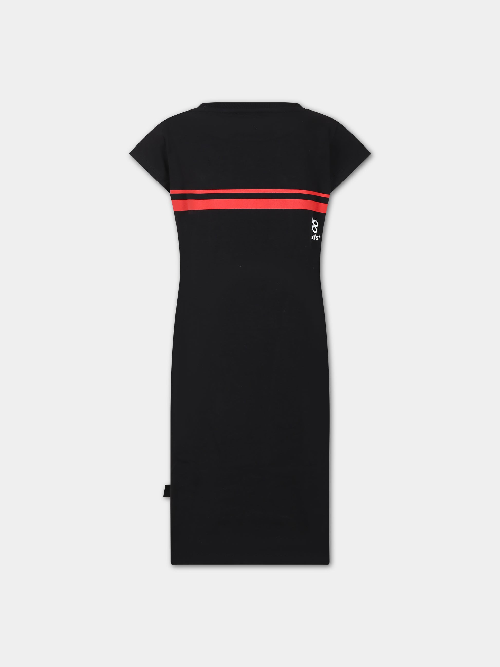 Abito nero per bambina con righe rosse e logo,Gcds Kids,DDV008 LBA36 60100