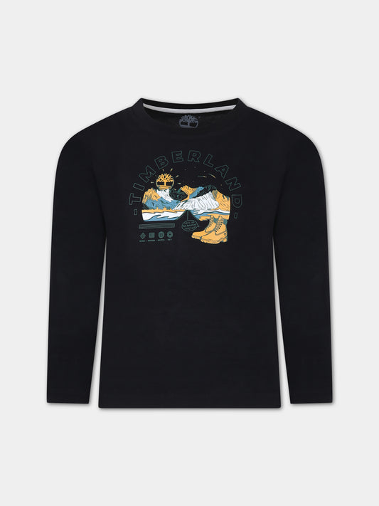 T-shirt nera per bambino con logo,Timberland,T25U32 09B