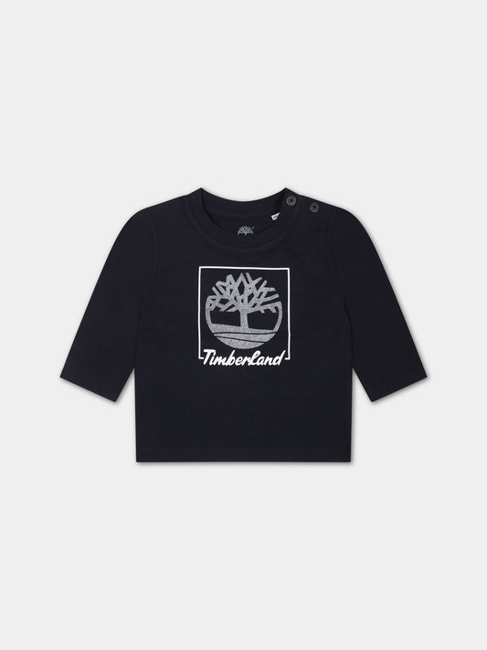 T-shirt blu per neonato con stampa logo,Timberland,T60002 857