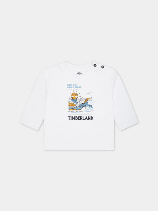 T-shirt bianca per neonato con stampa logo,Timberland,T60005 10P
