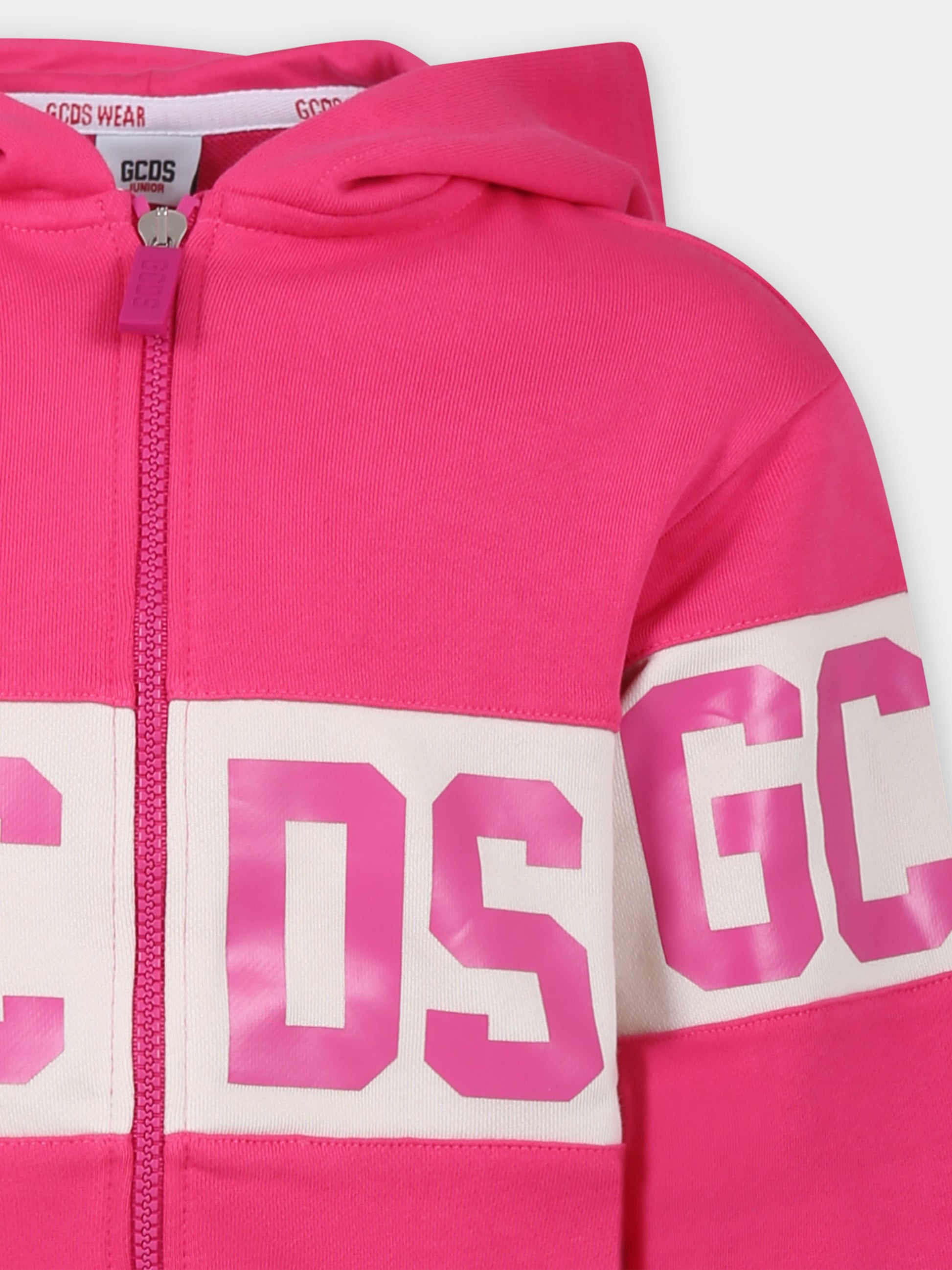 Felpa fucsia per bambina con logo,Gcds Kids,DOF004 LCA44 50605