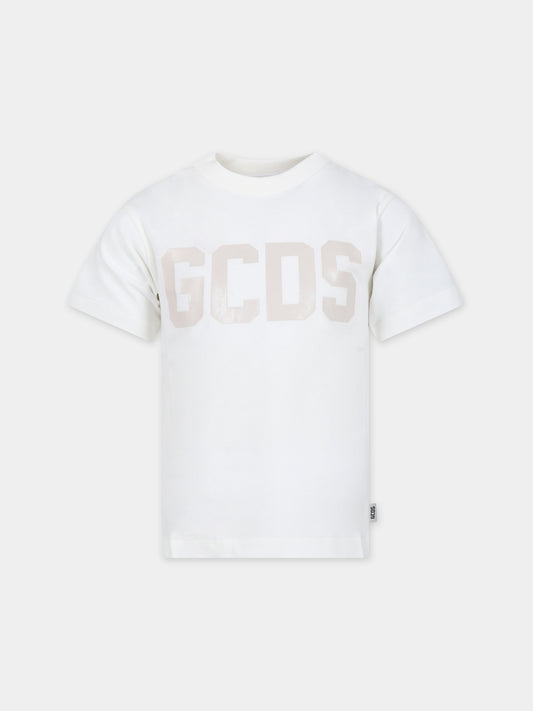 T-shirt bianca per bambini con logo in rilievo,Gcds Kids,DSM00I LAA01 10063