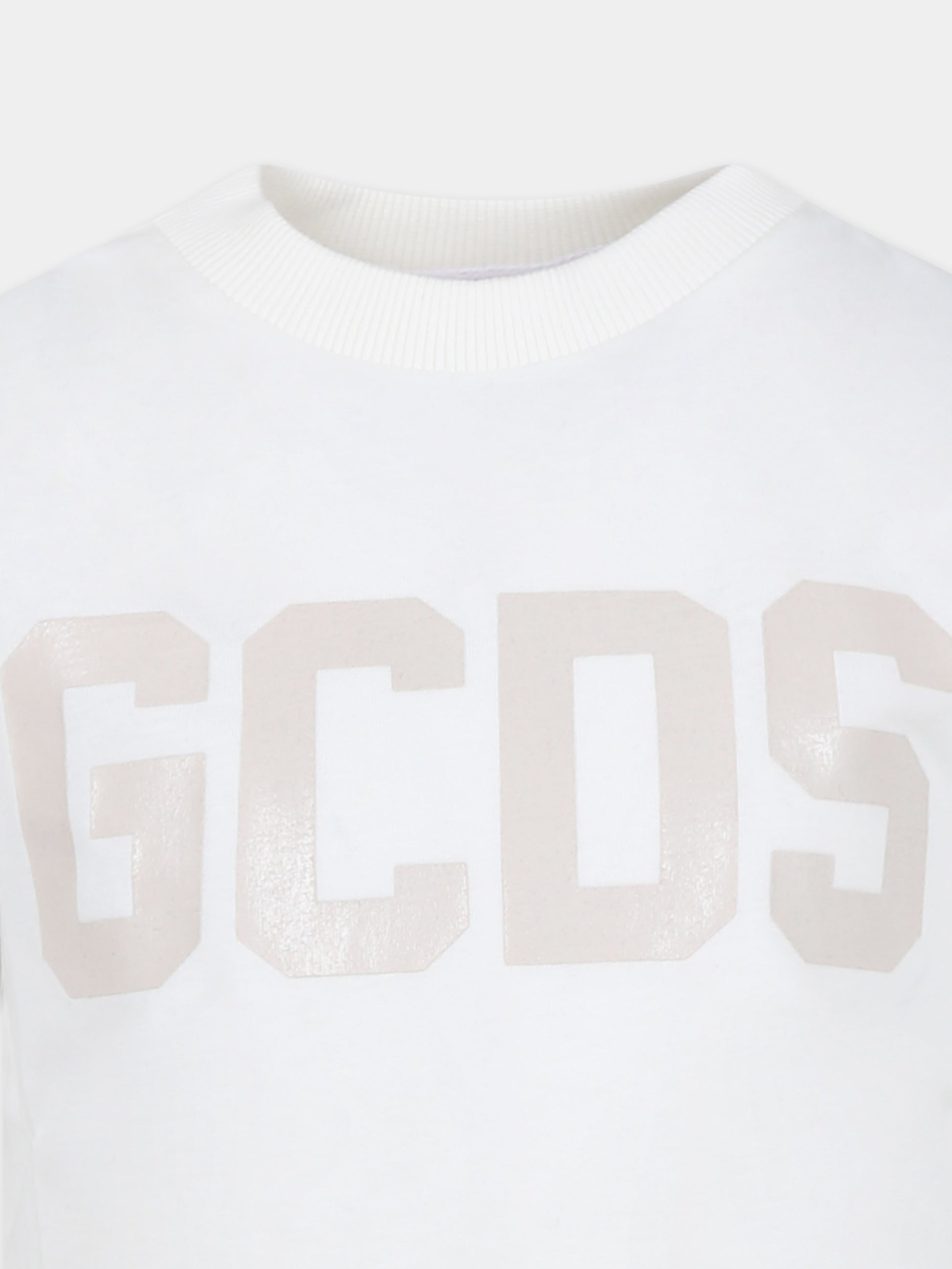 T-shirt bianca per bambini con logo in rilievo,Gcds Kids,DSM00I LAA01 10063