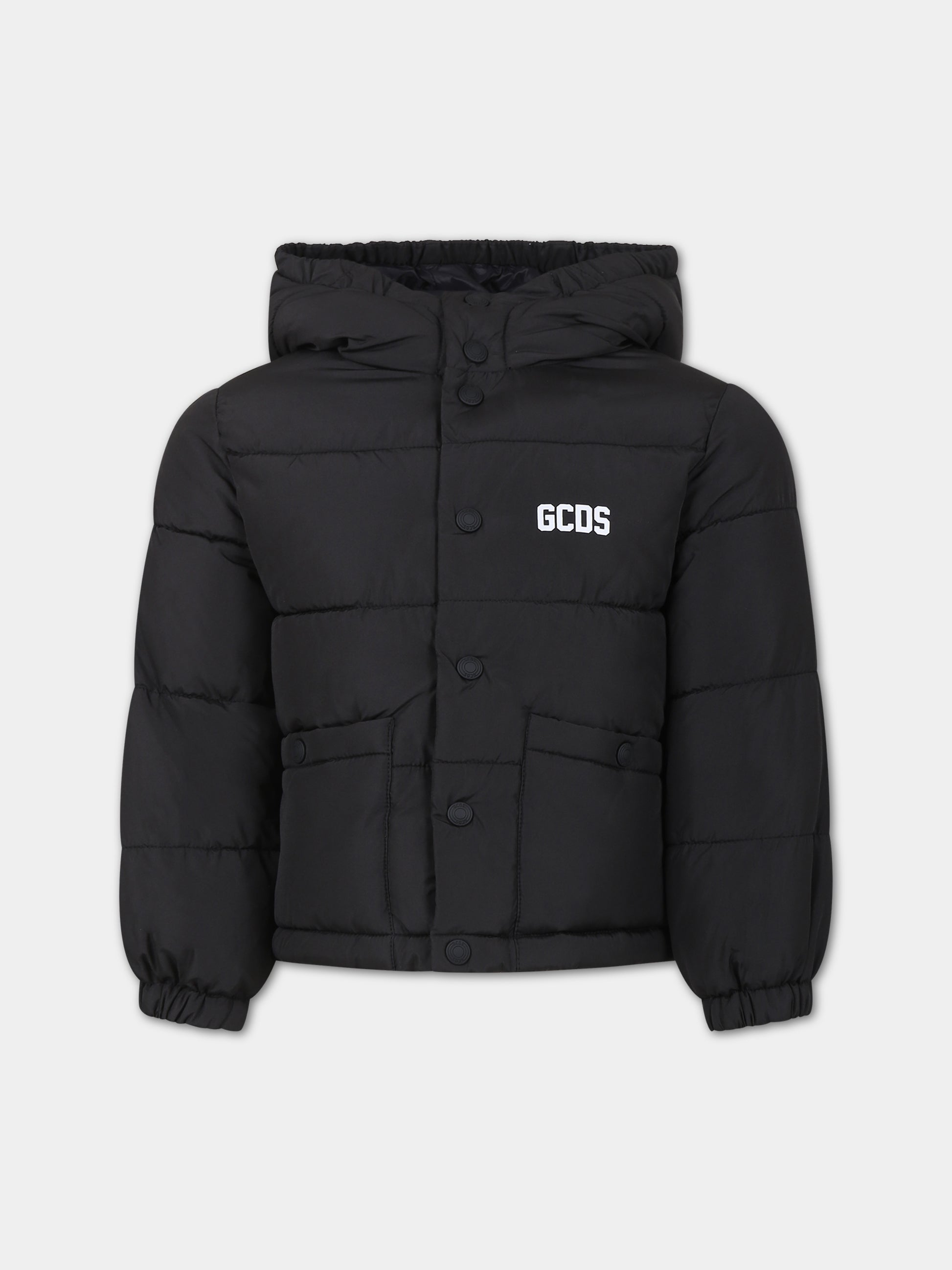 Piumino nero per bambini con logo,Gcds Kids,DUS00E L3A53 60100
