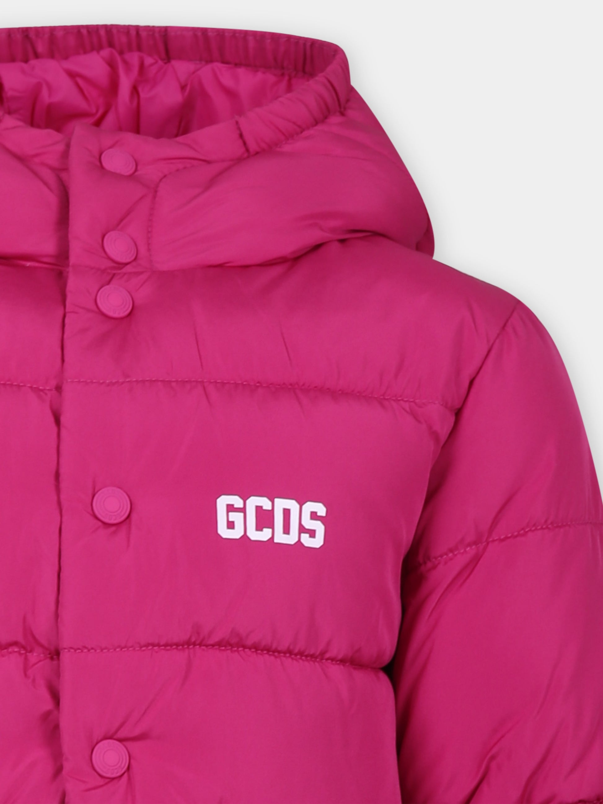 Piumino fucsia per bambina con logo,Gcds Kids,DUS00E L3A53 50605