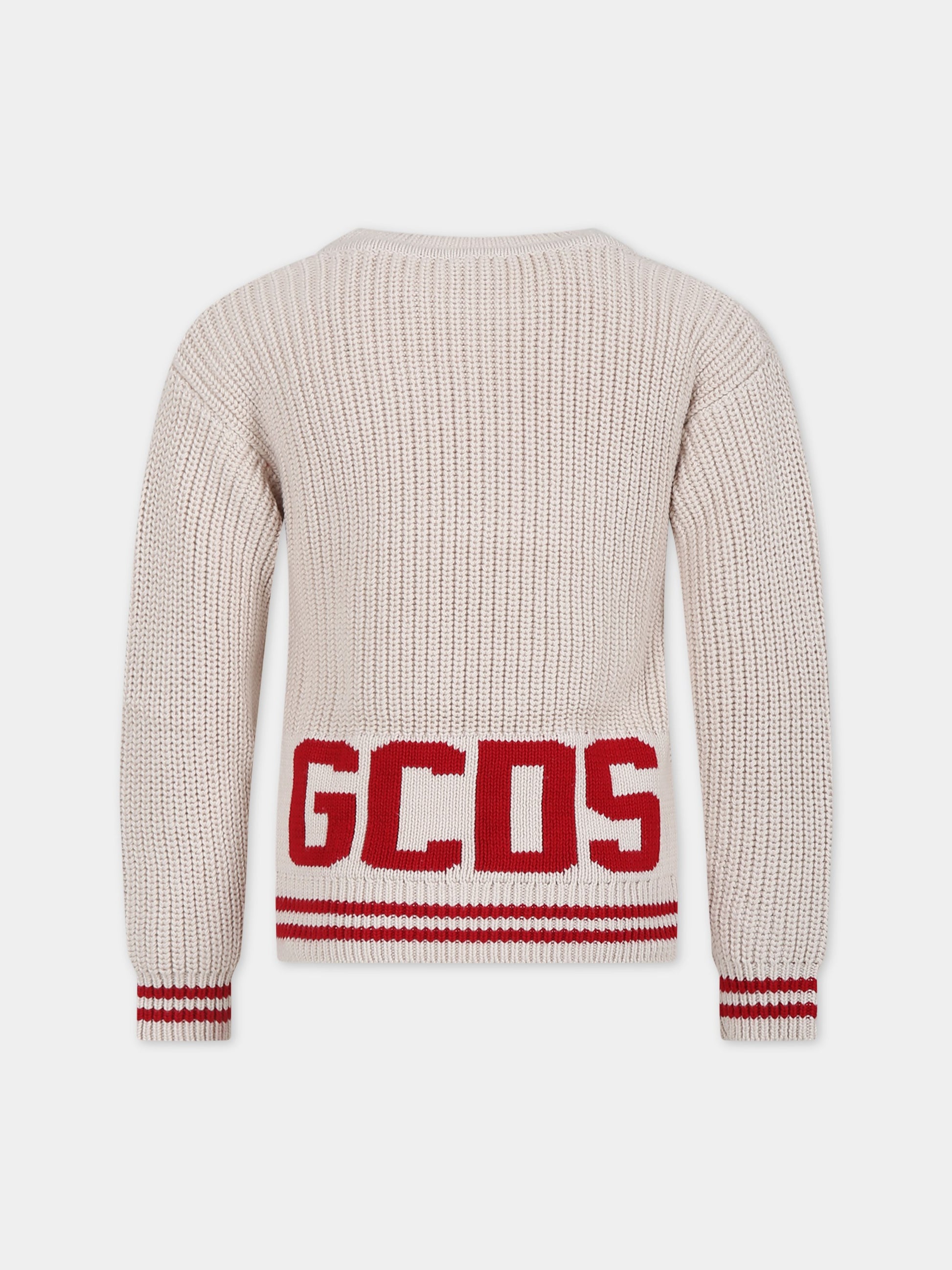 Maglione beige per bambini con logo,Gcds Kids,DUW00D LHE03 20325