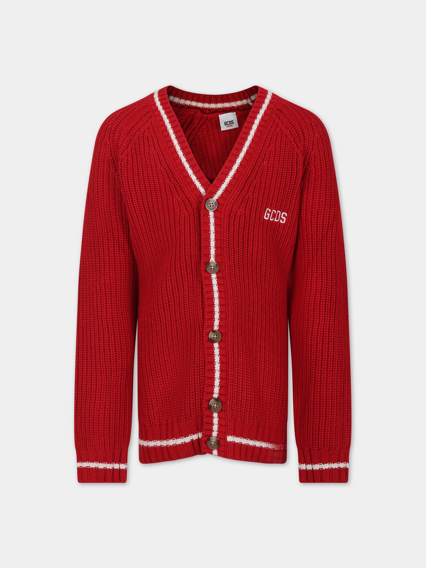 Cardigan rosso per bambini con logo,Gcds Kids,DMW00B LHE03 50975