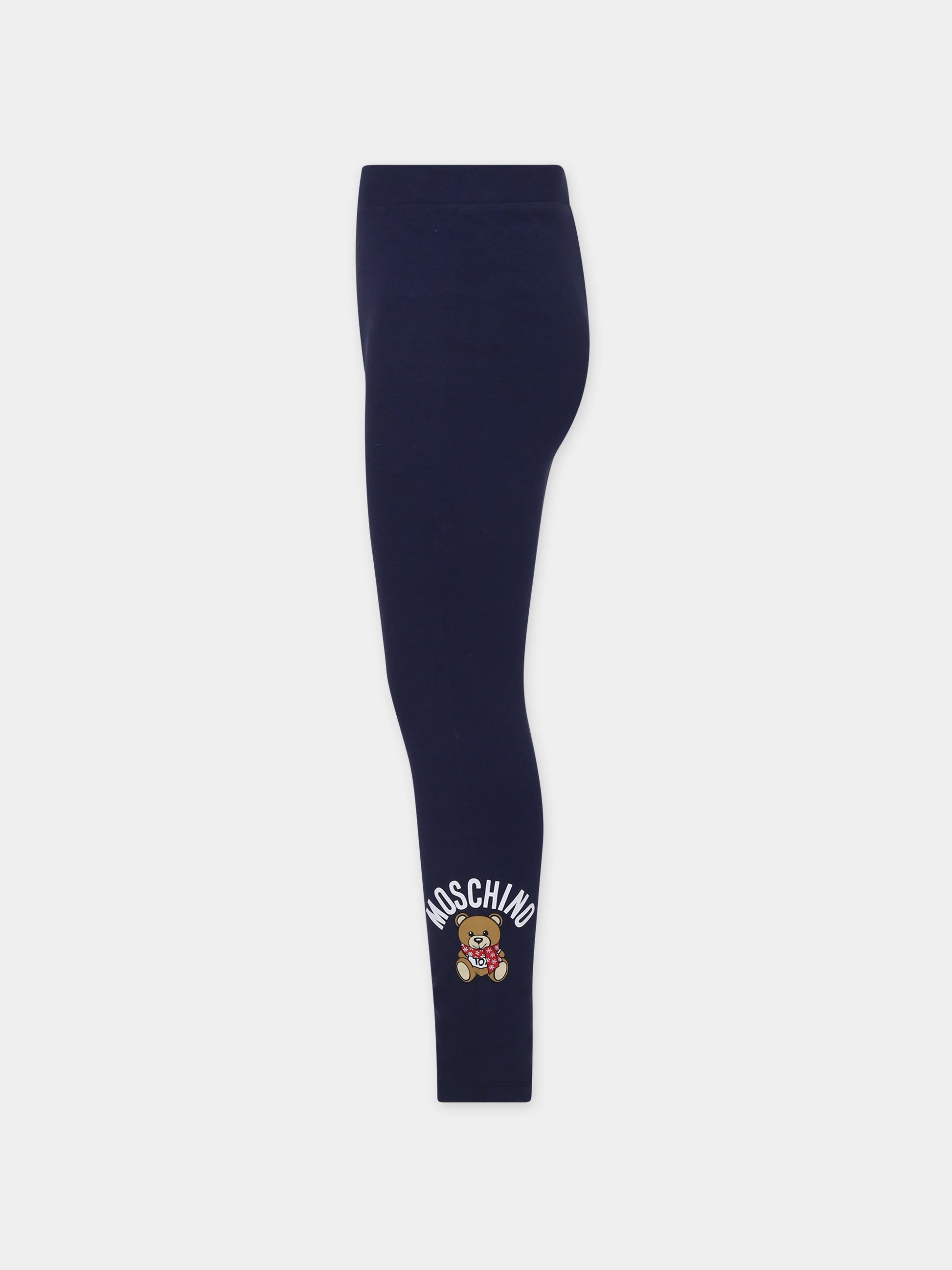 Leggins blu per bambina con teddy bear,Moschino Kids,HDP05H LBA37 40016