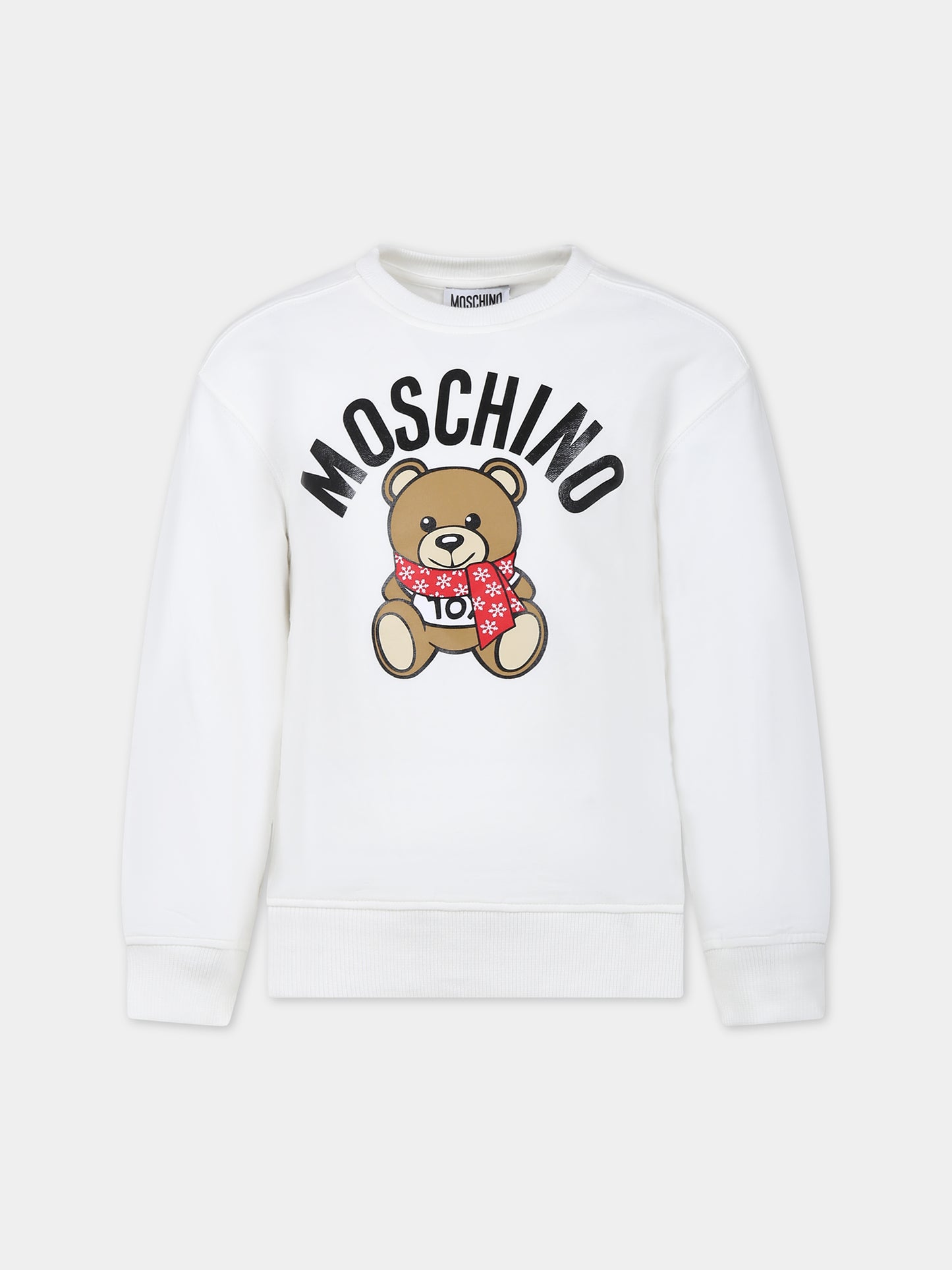 Felpa bianca per bambino con Teddy Bear e logo,Moschino Kids,HUF07H LDA53 10063