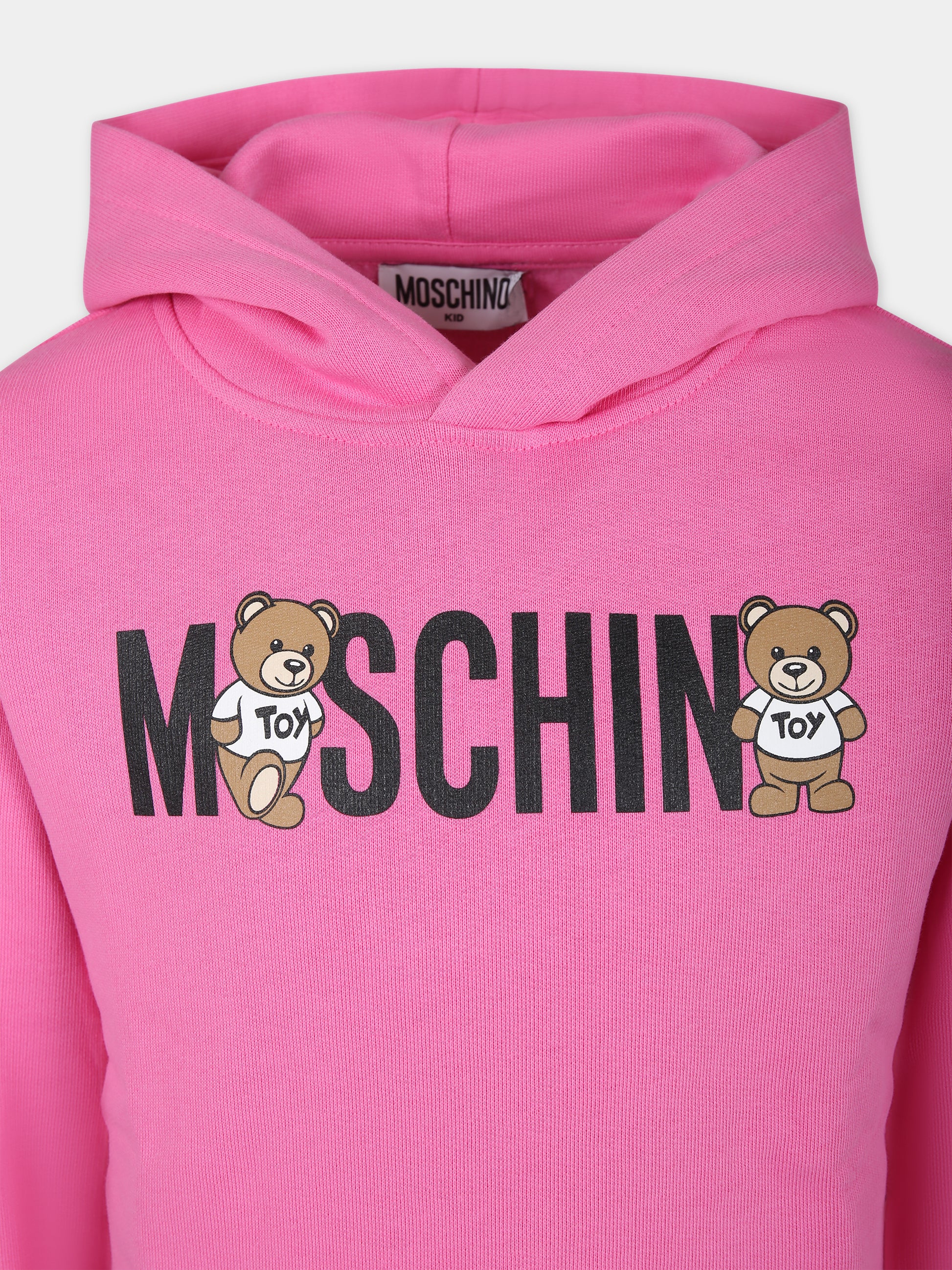 Felpa rosa per bambina con Teddy Bears e logo,Moschino Kids,HUF07I LCA58 52458