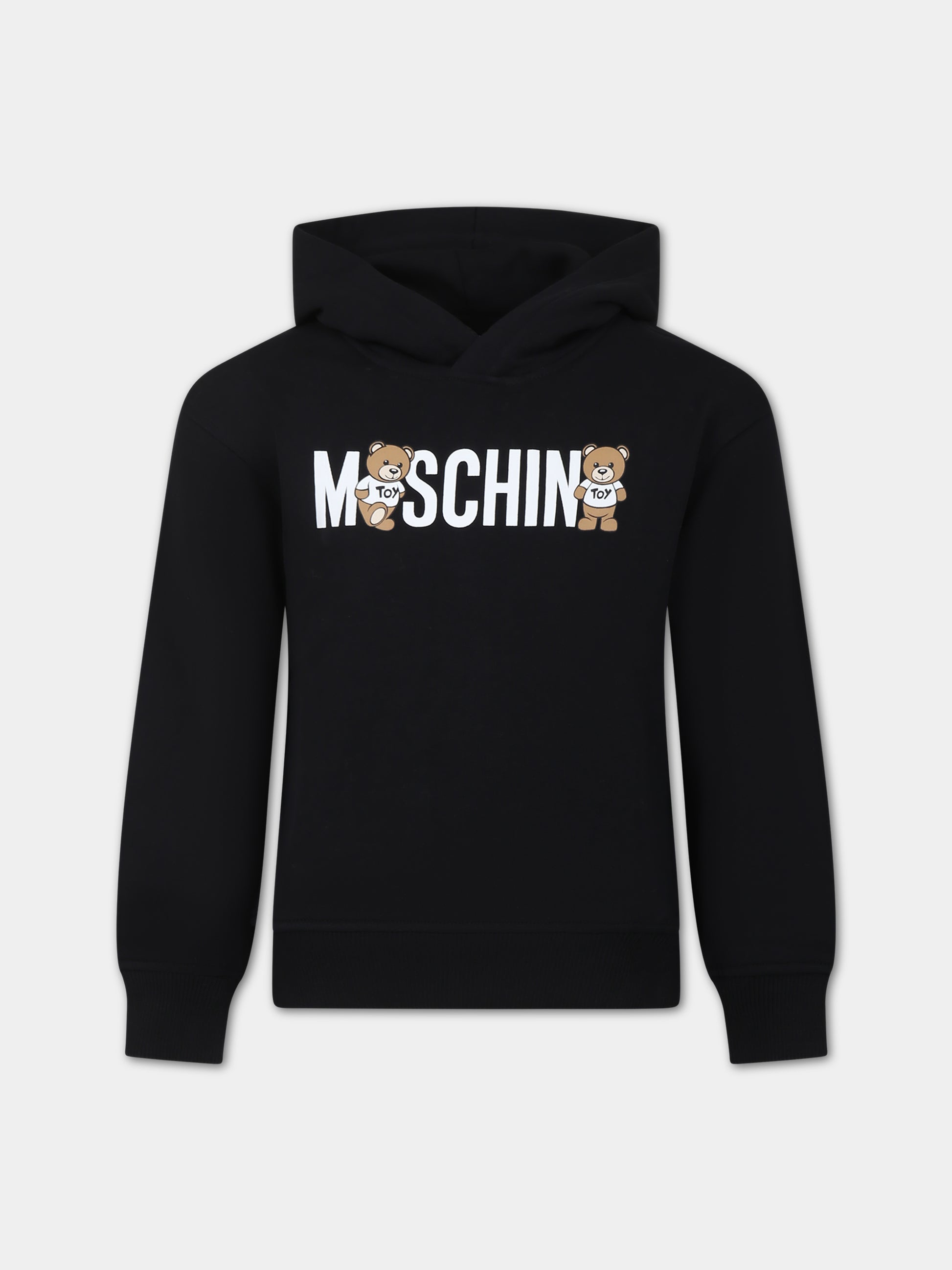 Felpa nera per bambino con Teddy Bears e logo,Moschino Kids,HUF07I LCA58 60100